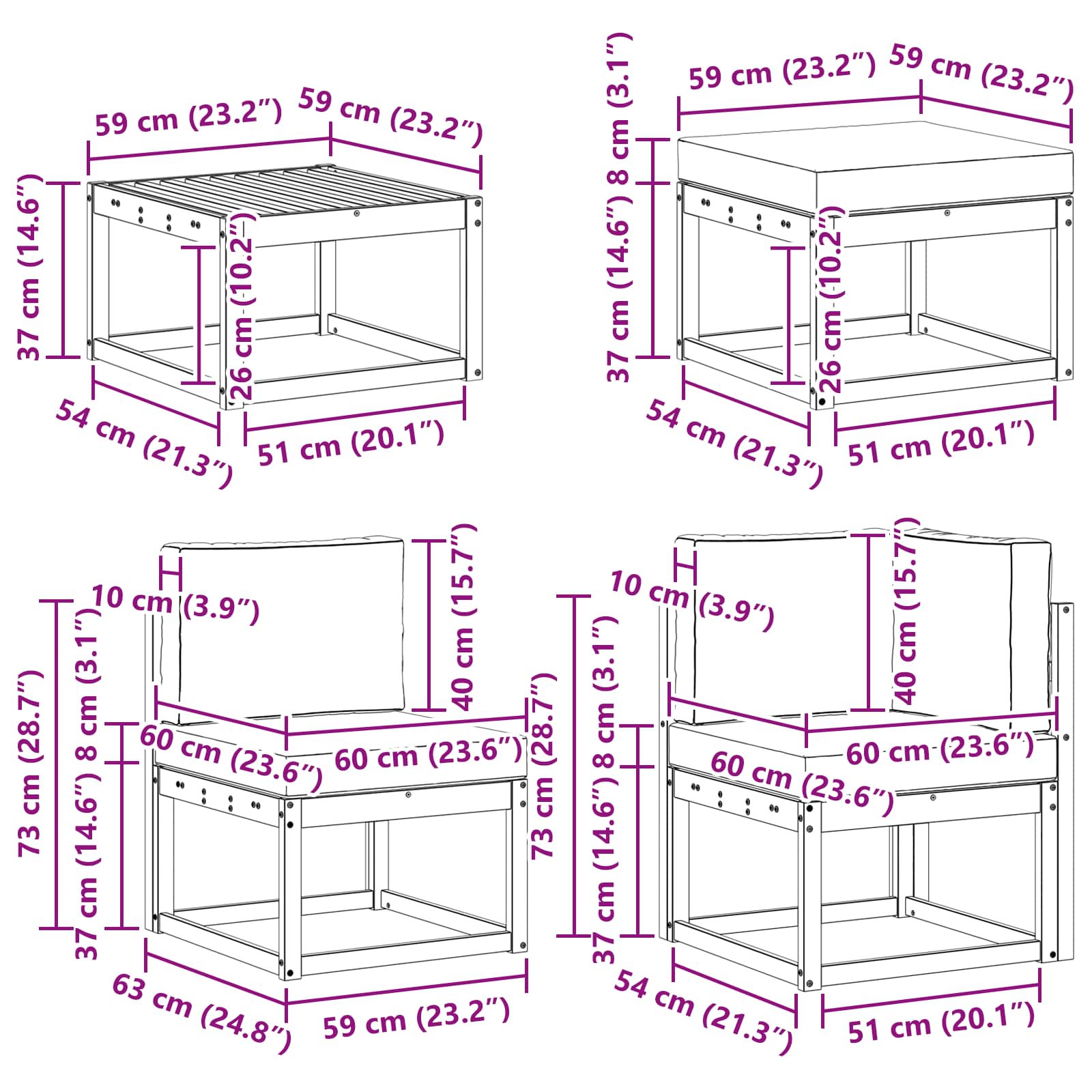Outdoor-Sofagarnitur 8 pcs Weiß und Hellgrau