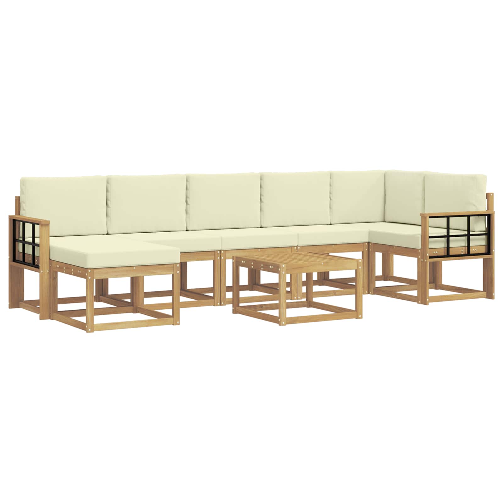 Outdoor-Sofagarnitur mit Kissen 8 pcs Weiß und Creme Polyester
