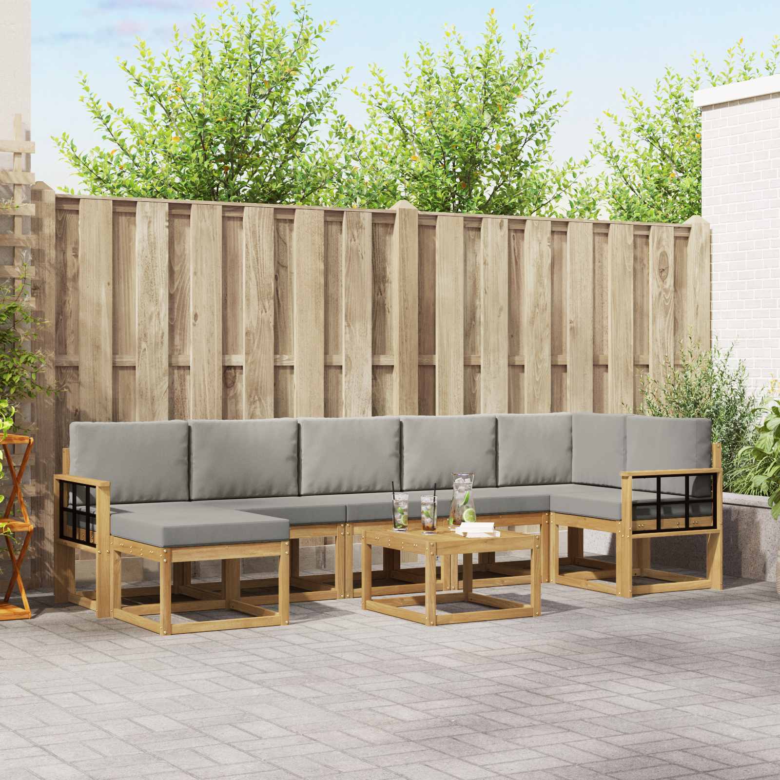 Outdoor-Sofagarnitur 8 pcs Weiß und Hellgrau