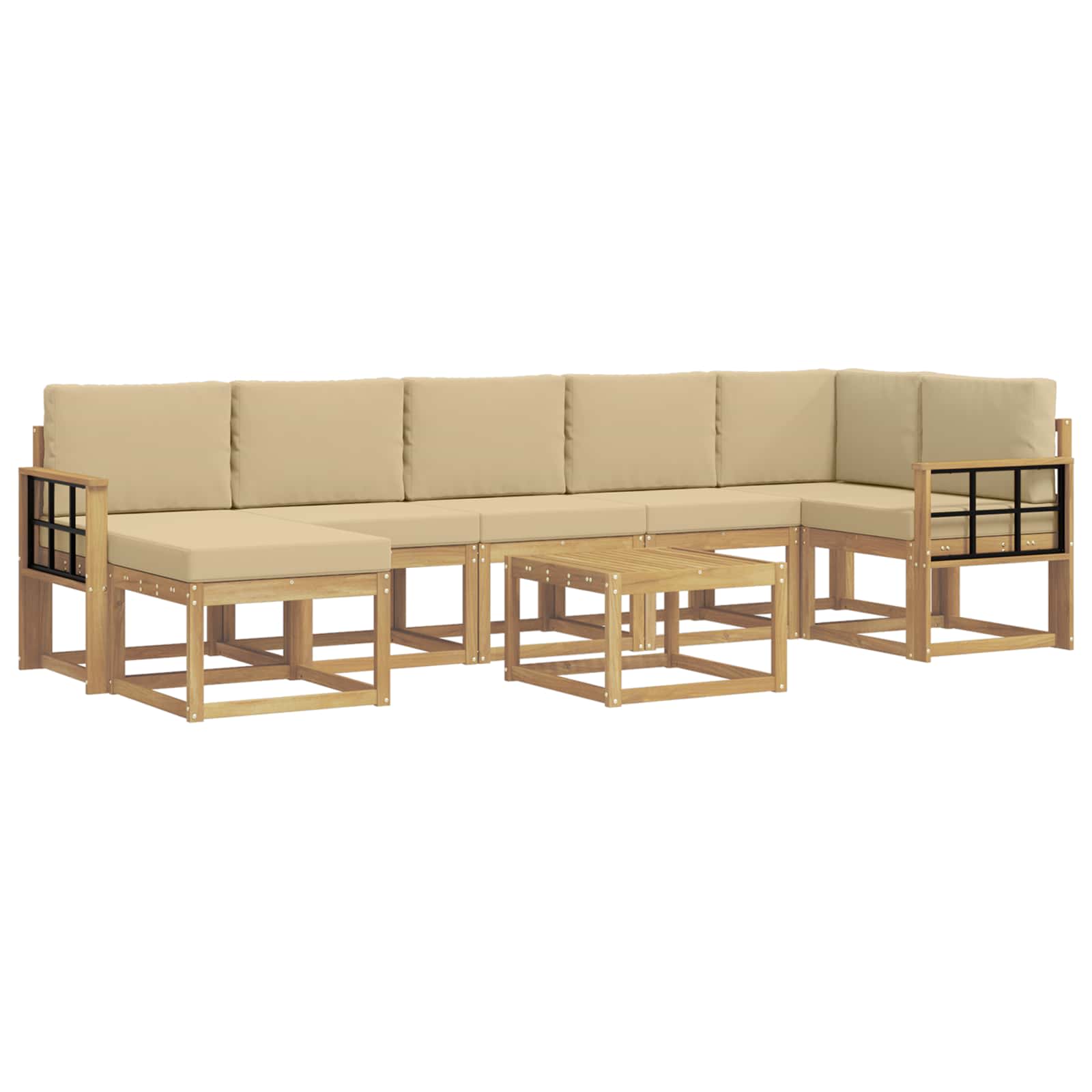 Outdoor-Sofagarnitur mit Kissen 8 pcs Weiß und Beige Polyester