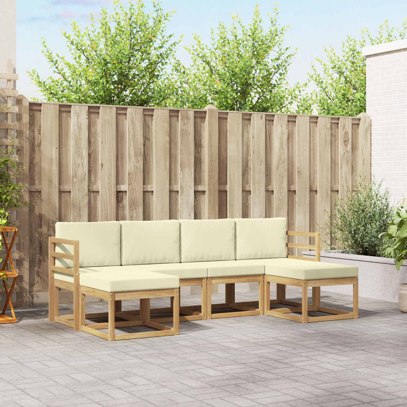 Outdoor-Sofagarnitur mit Kissen 6 pcs Natur und Creme Polyester