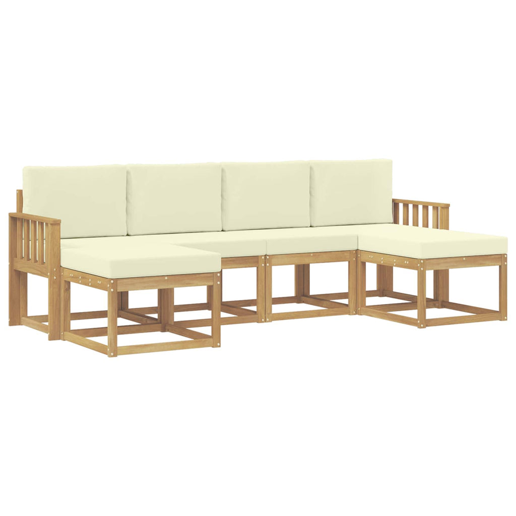 Outdoor-Sofagarnitur mit Kissen 6 pcs Weiß und Creme Polyester