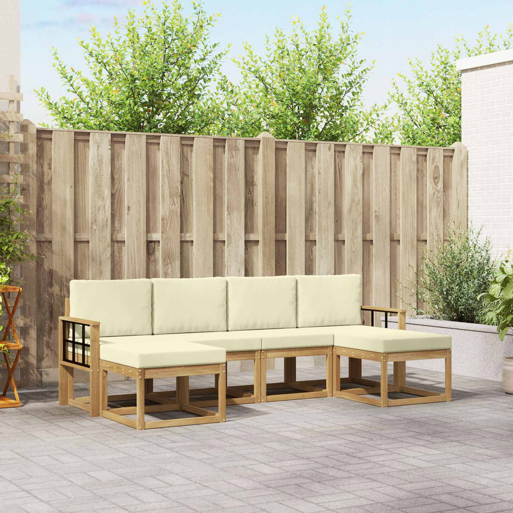 Outdoor-Sofagarnitur mit Kissen 6 pcs Weiß und Creme Polyester