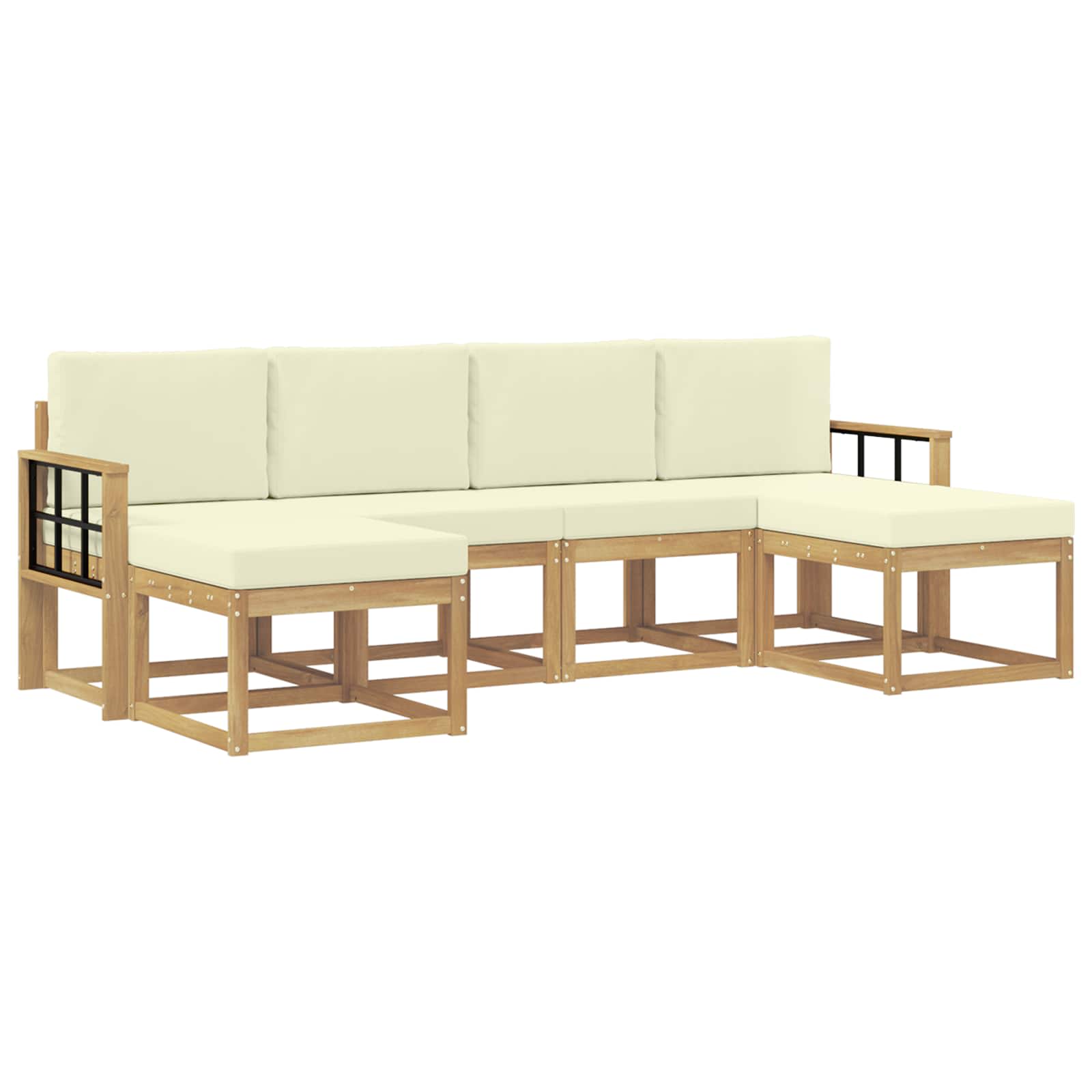 Outdoor-Sofagarnitur mit Kissen 6 pcs Weiß und Creme Polyester