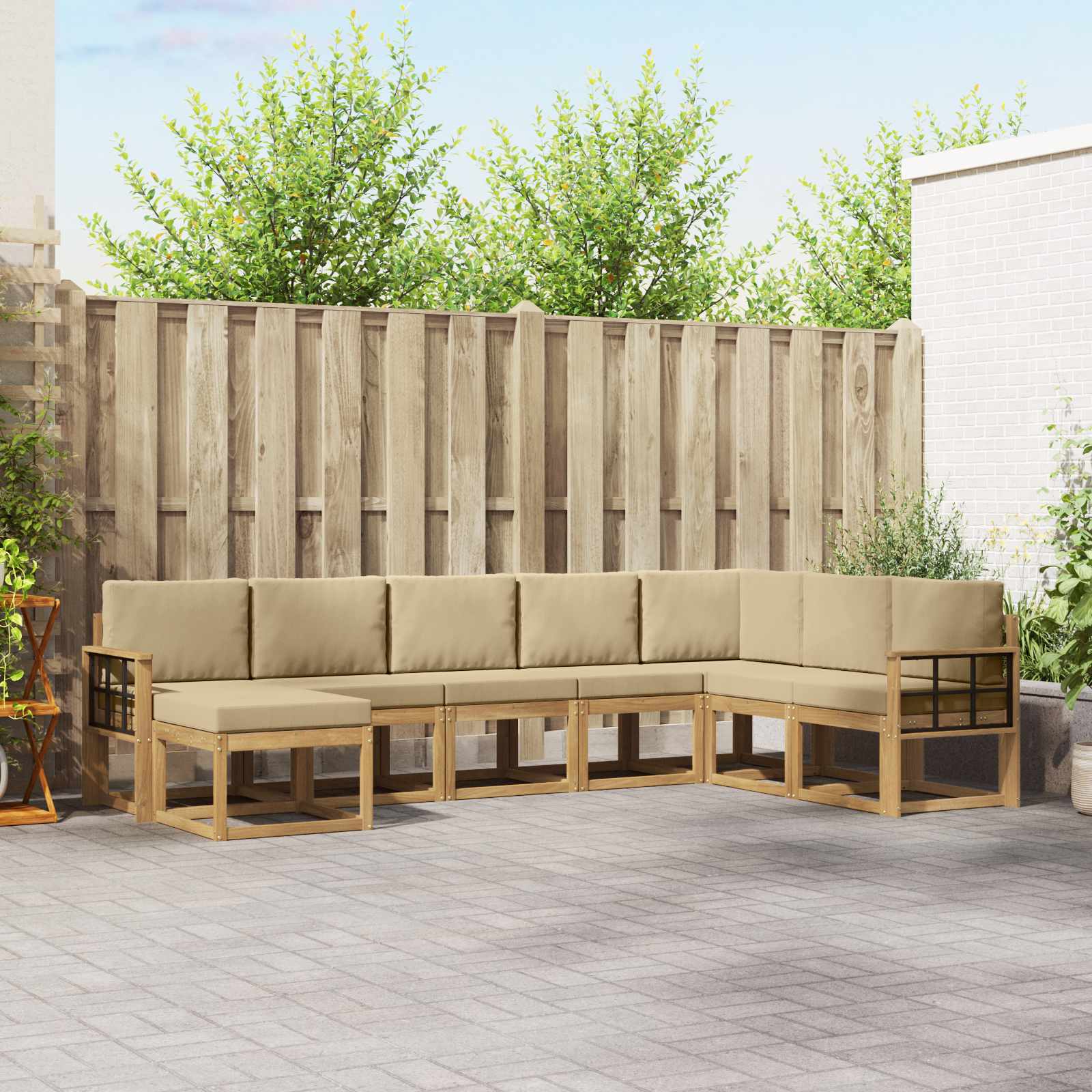 Outdoor-Sofagarnitur mit Kissen 8 pcs Weiß und Beige