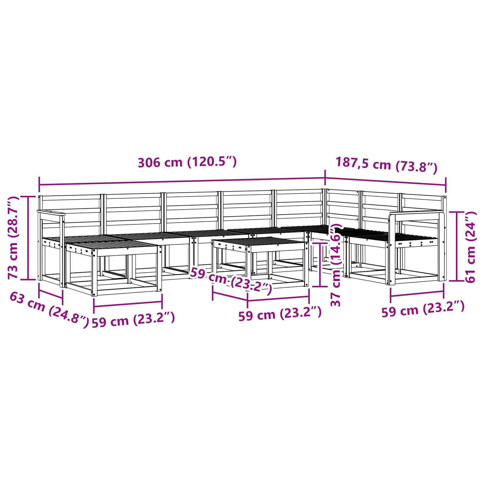 Outdoor-Sofagarnitur 9 pcs Weiß Massivholz Akazie