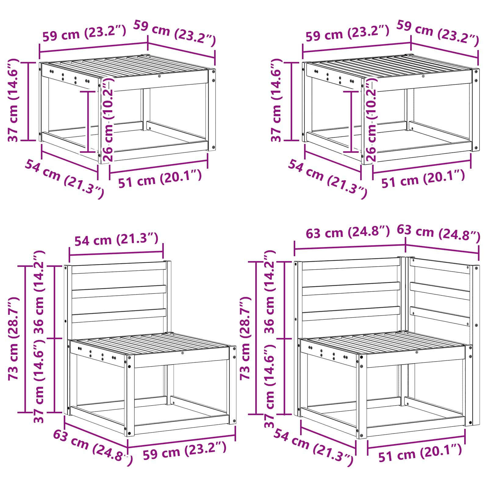 Outdoor-Sofagarnitur 9 pcs Weiß Massivholz Akazie