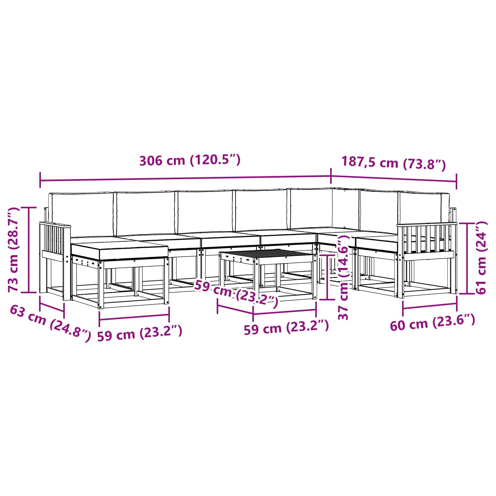 Outdoor-Sofagarnitur mit Kissen 9 pcs Weiß und Creme