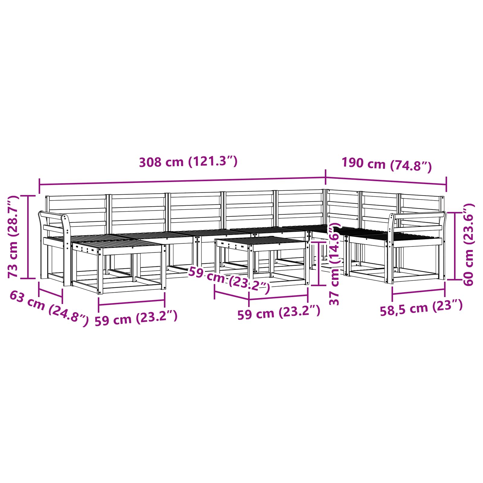 Outdoor-Sofagarnitur 9 pcs Weiß Massivholz Akazie