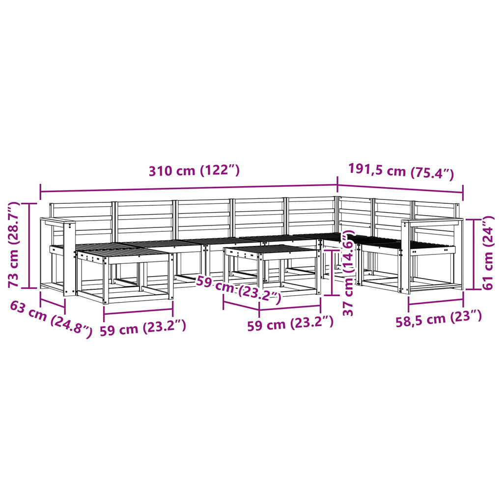Outdoor-Sofagarnitur 9 pcs Weiß Massivholz Akazie