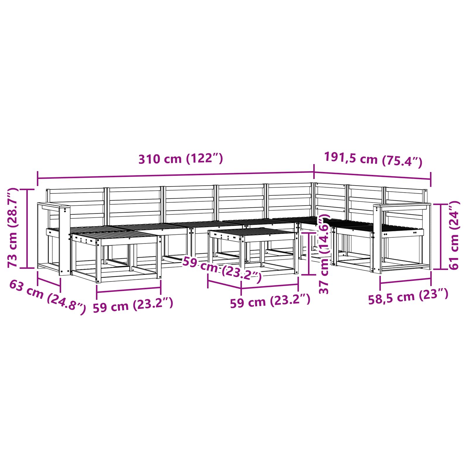 Outdoor-Sofagarnitur 9 pcs Weiß Massivholz Akazie