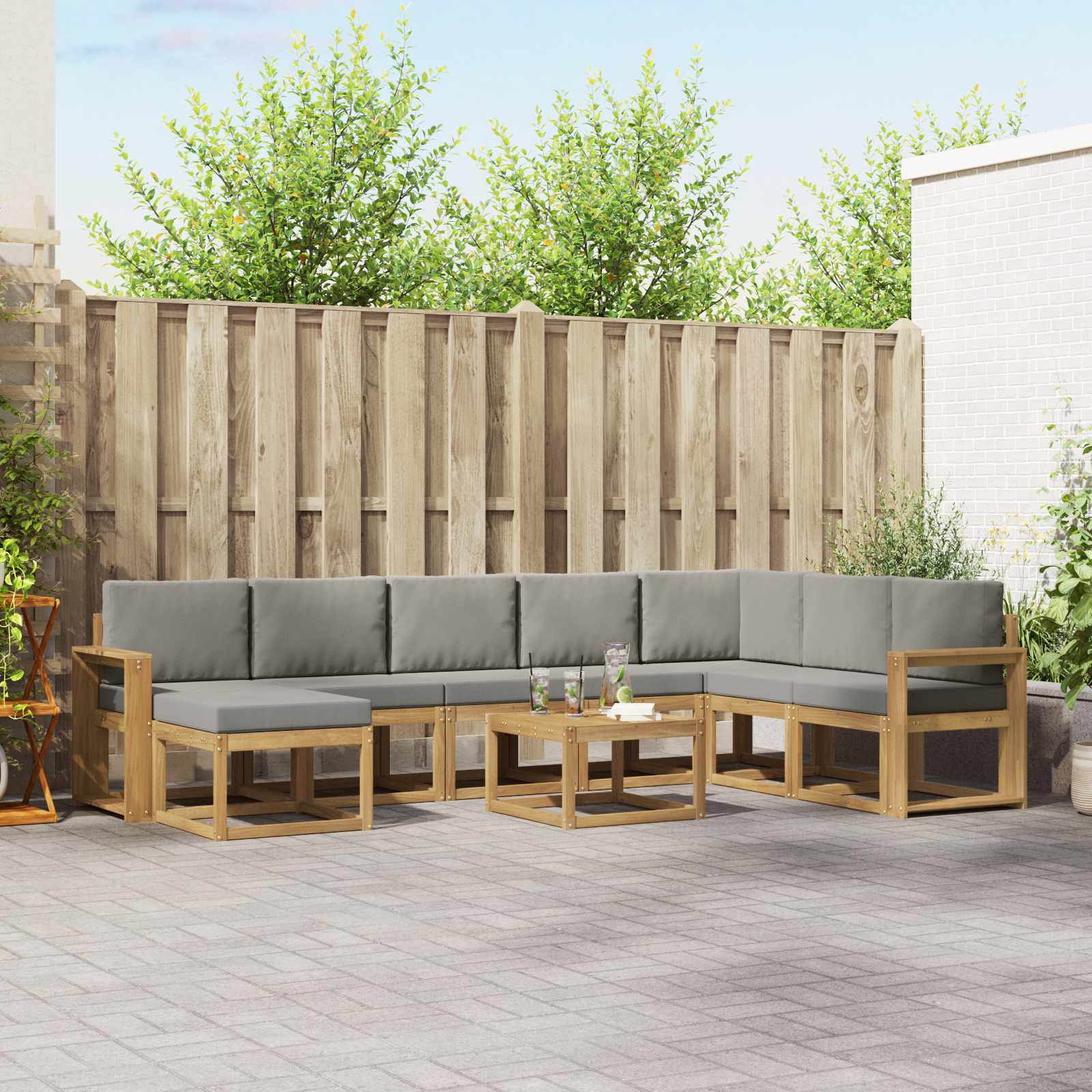 Outdoor-Sofagarnitur mit Kissen 9 pcs Weiß und Hellgrau