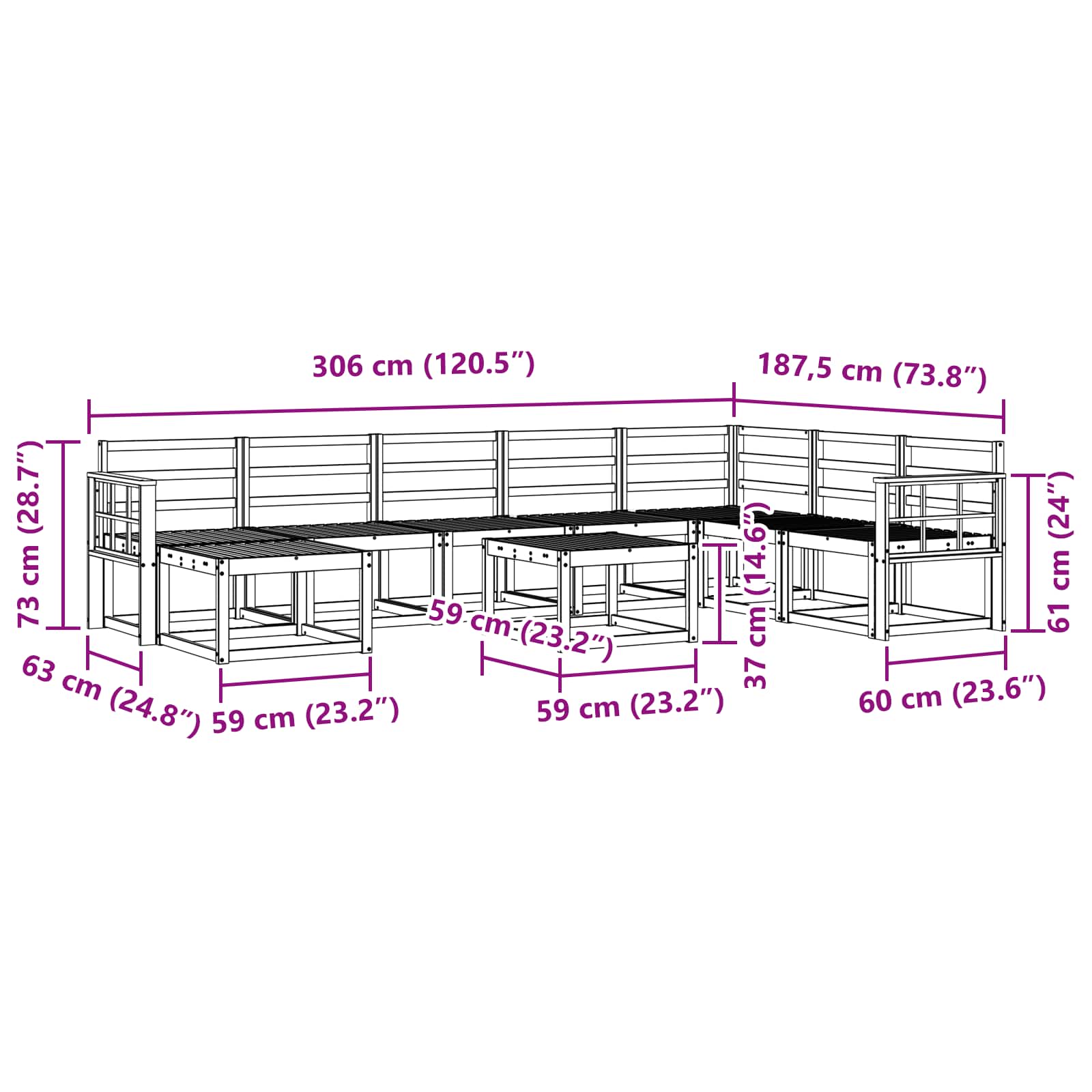 Outdoor-Sofagarnitur 9 pcs Weiß Massivholz Akazie