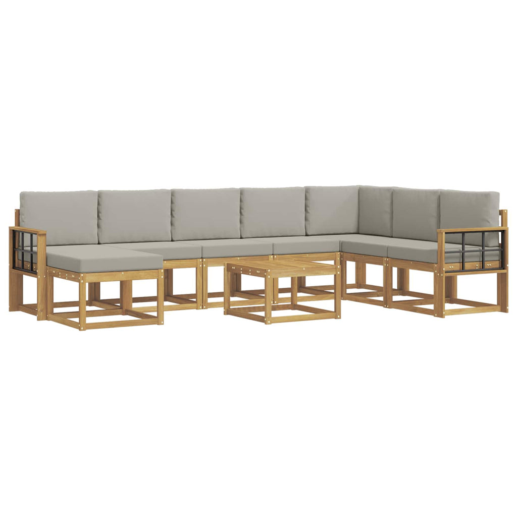 Outdoor-Sofagarnitur mit Kissen 9 pcs Weiß und Hellgrau