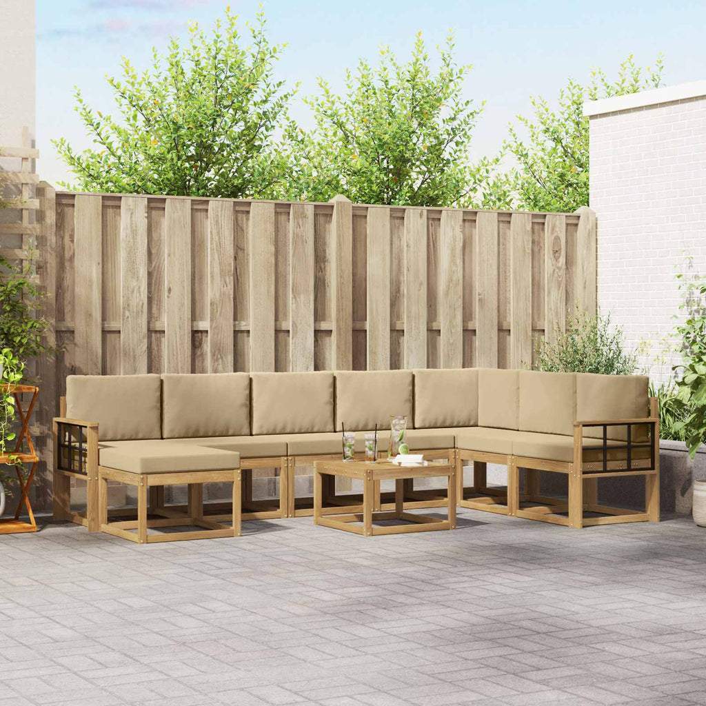 Outdoor-Sofagarnitur mit Kissen 9 pcs Weiß und Beige