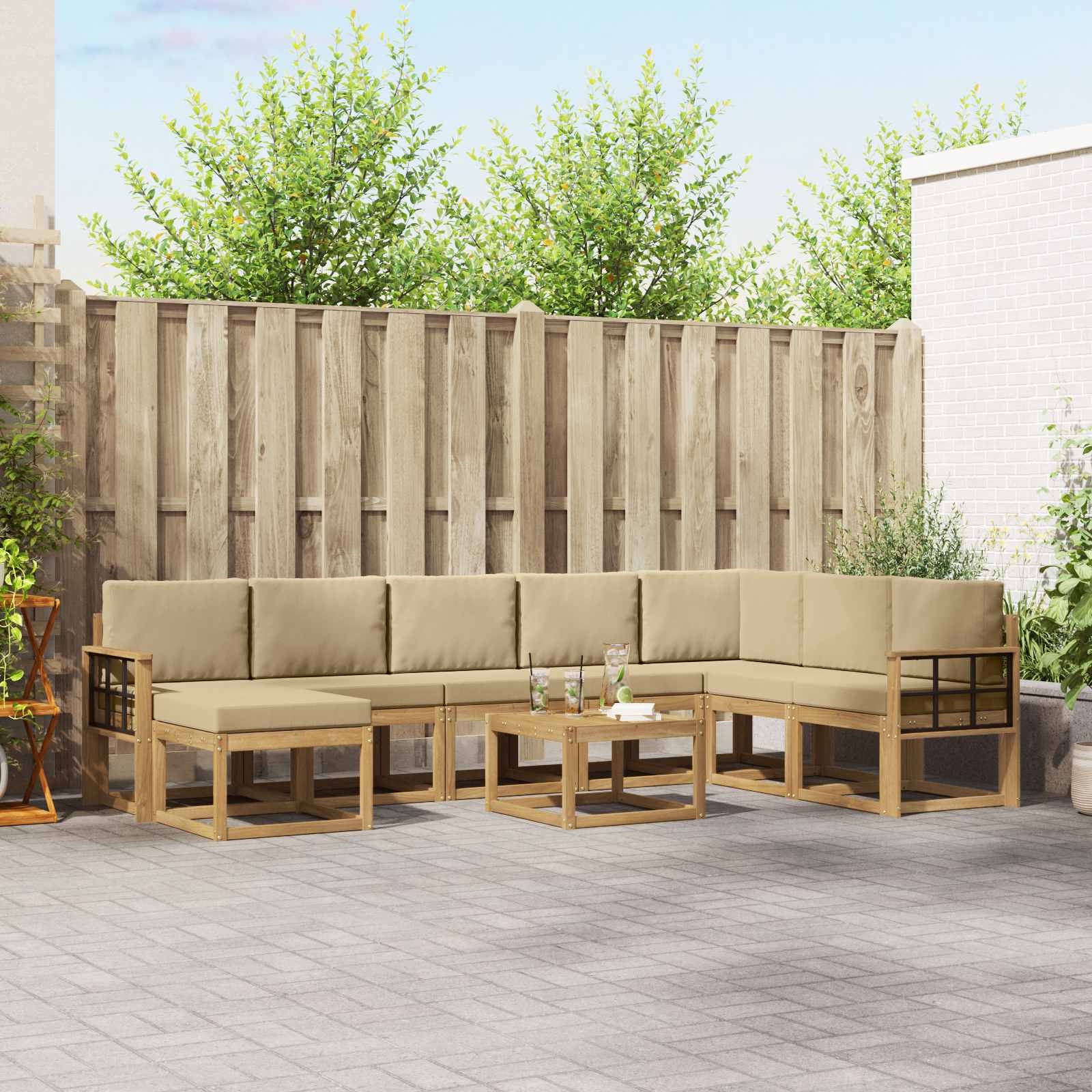 Outdoor-Sofagarnitur mit Kissen 9 pcs Weiß und Beige