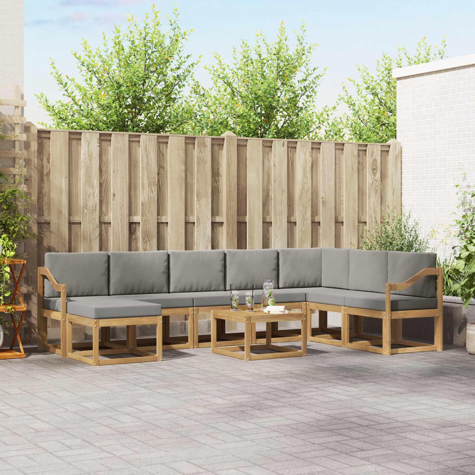 Outdoor-Sofagarnitur mit Kissen 9 pcs Weiß und Hellgrau