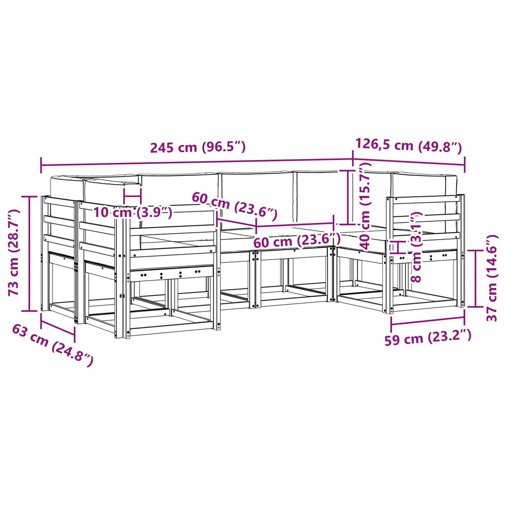 Outdoor-Sofagarnitur mit Kissen 6 pcs Weiß und Creme