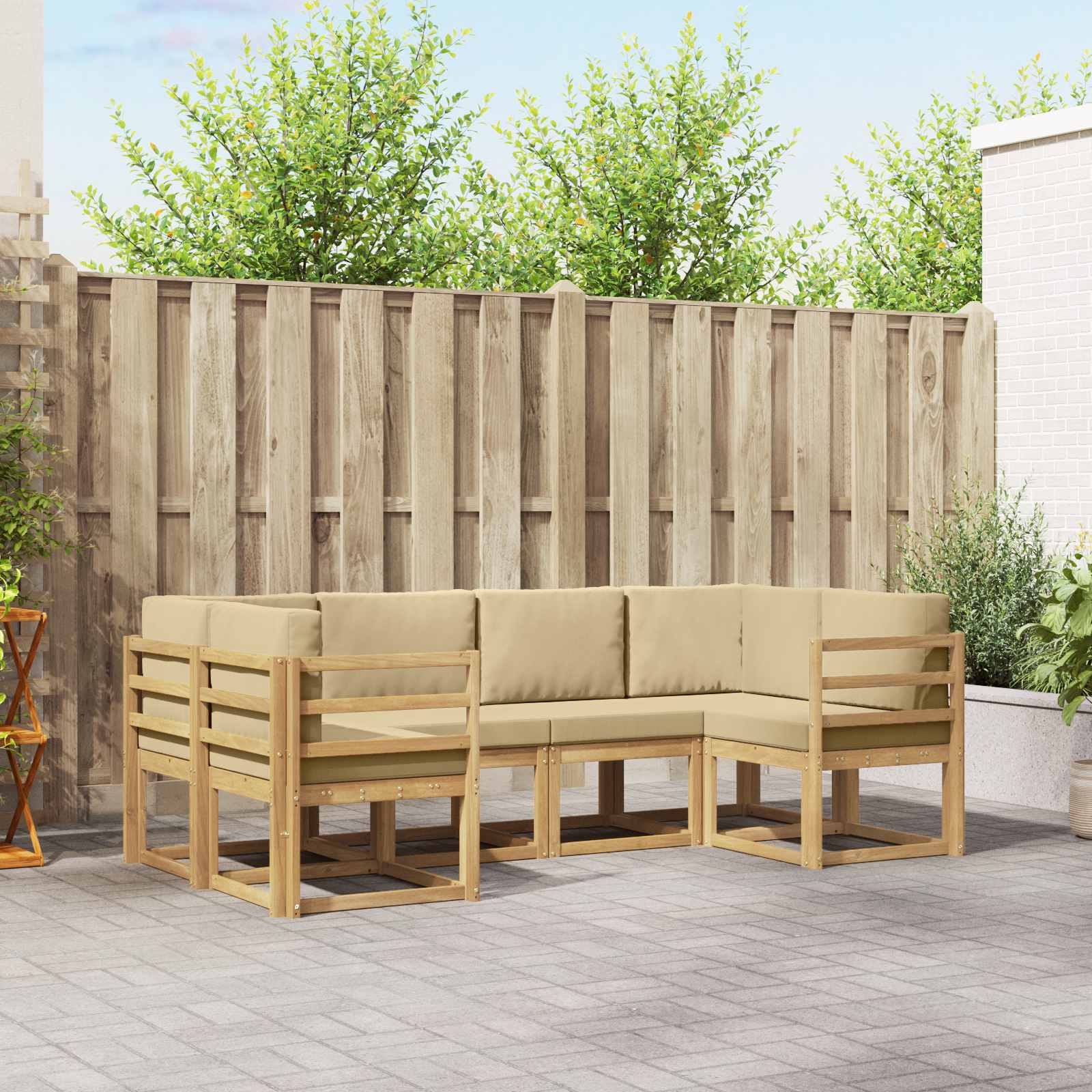 Outdoor-Sofagarnitur mit Kissen 6 pcs Weiß und Beige