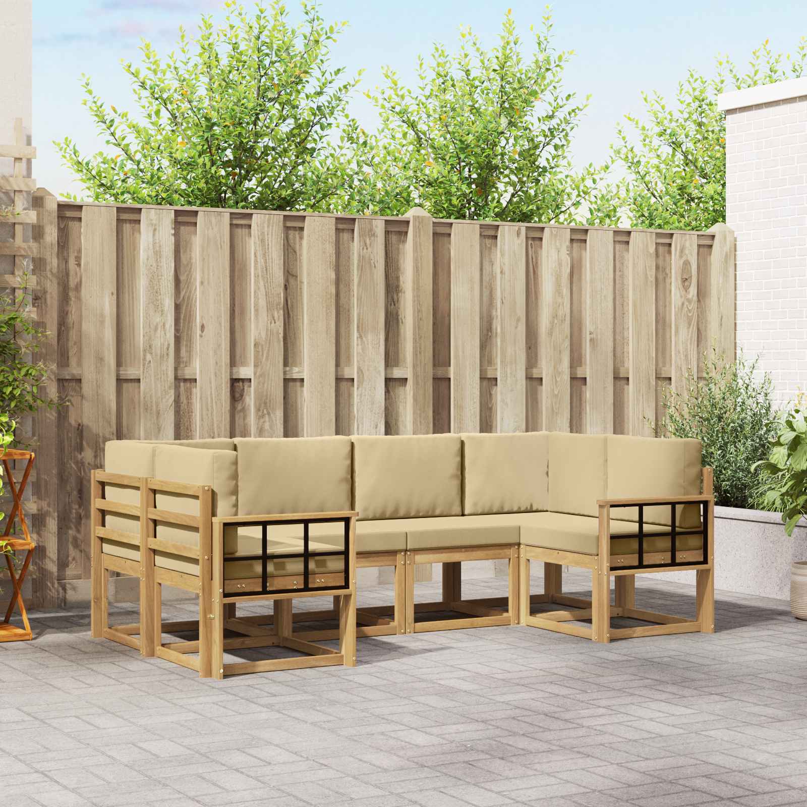 Outdoor-Sofagarnitur mit Kissen 6 pcs Weiß und Beige