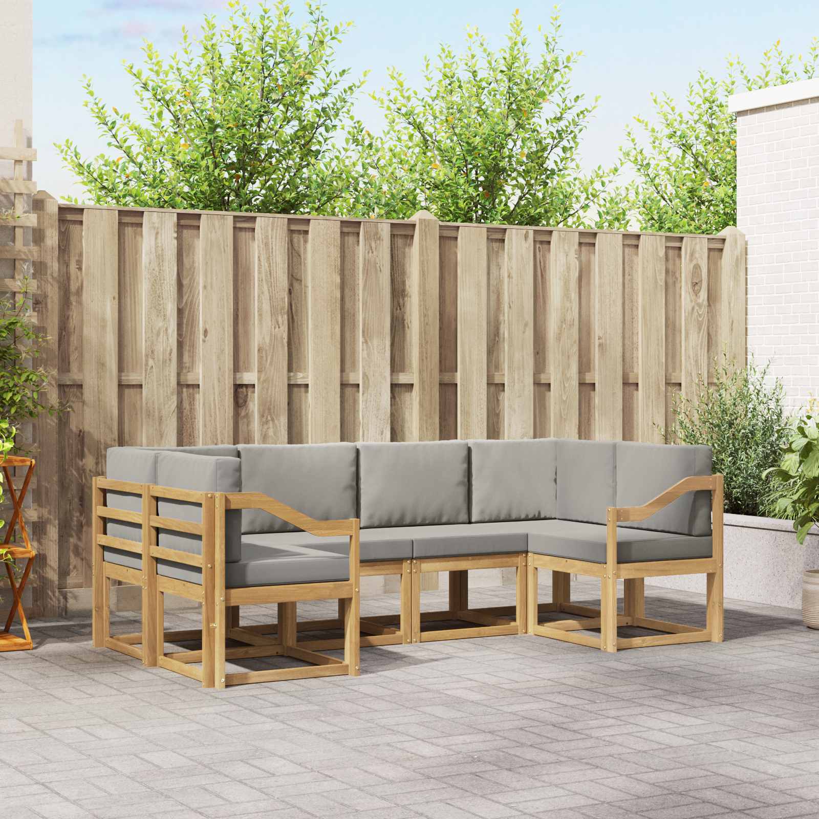 Outdoor-Sofagarnitur mit Kissen 6 pcs Weiß und Hellgrau