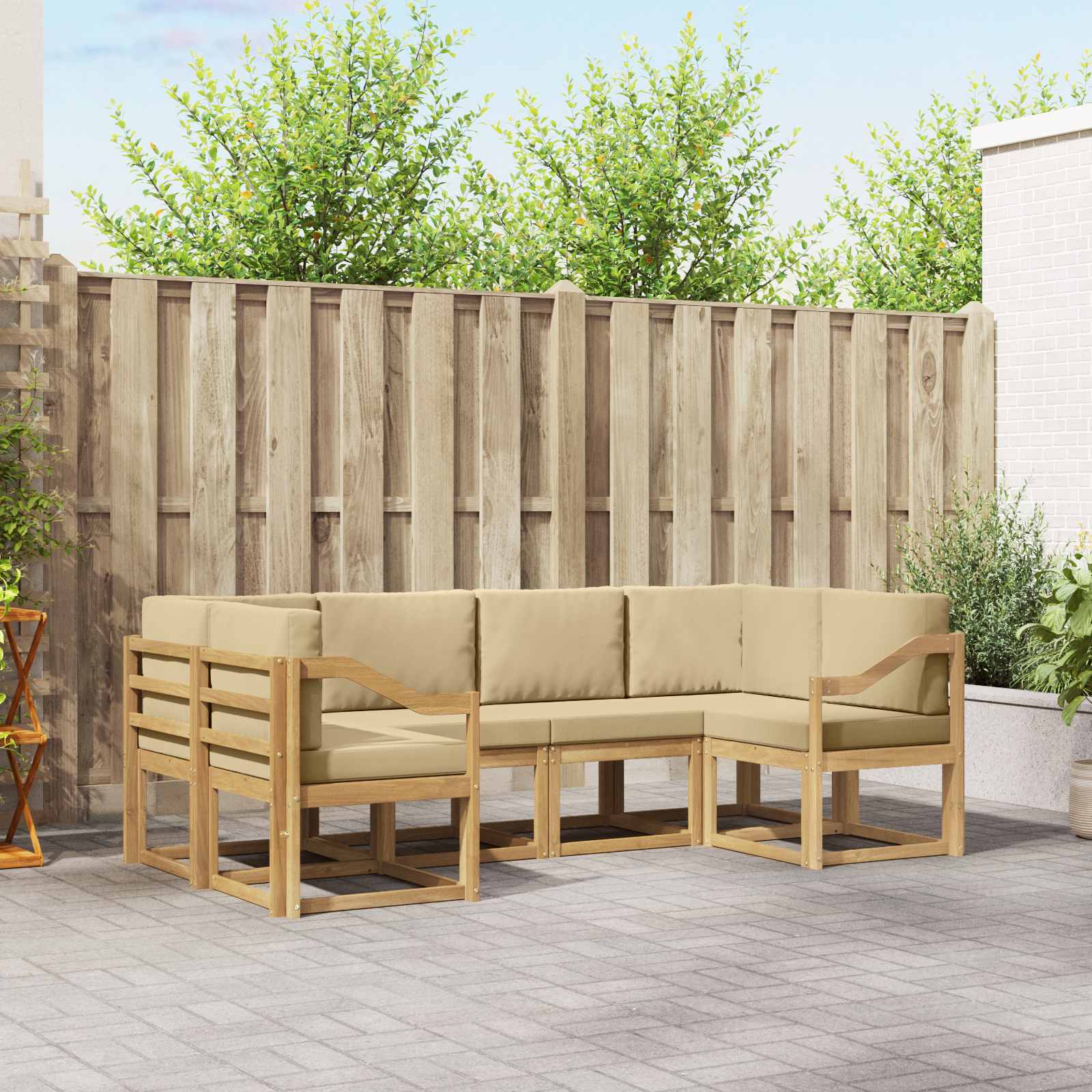 Outdoor-Sofagarnitur mit Kissen 6 pcs Weiß und Beige
