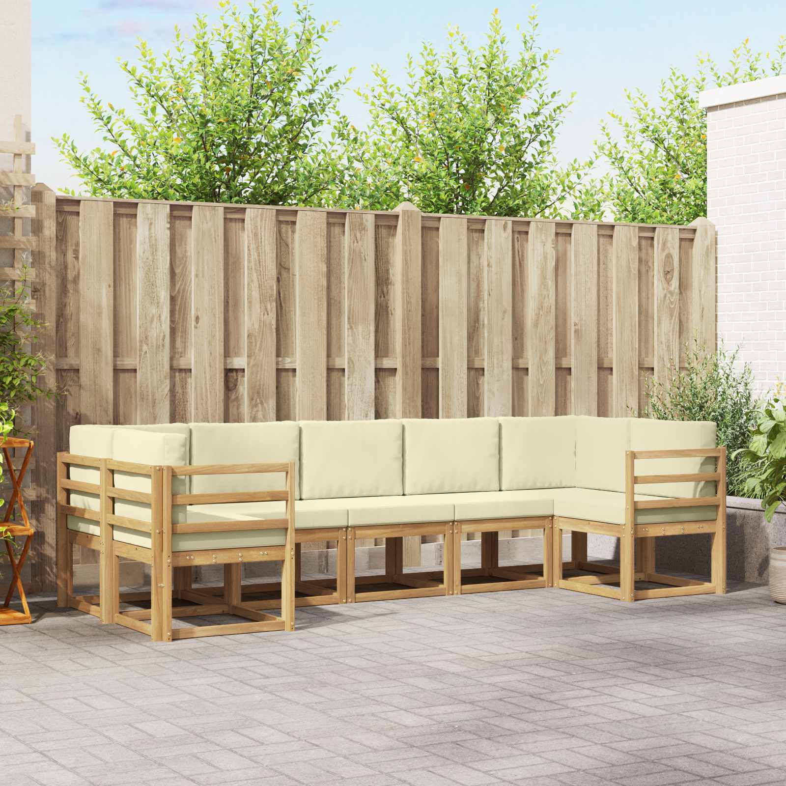 Outdoor-Sofagarnitur mit Kissen 7 pcs Weiß und Creme
