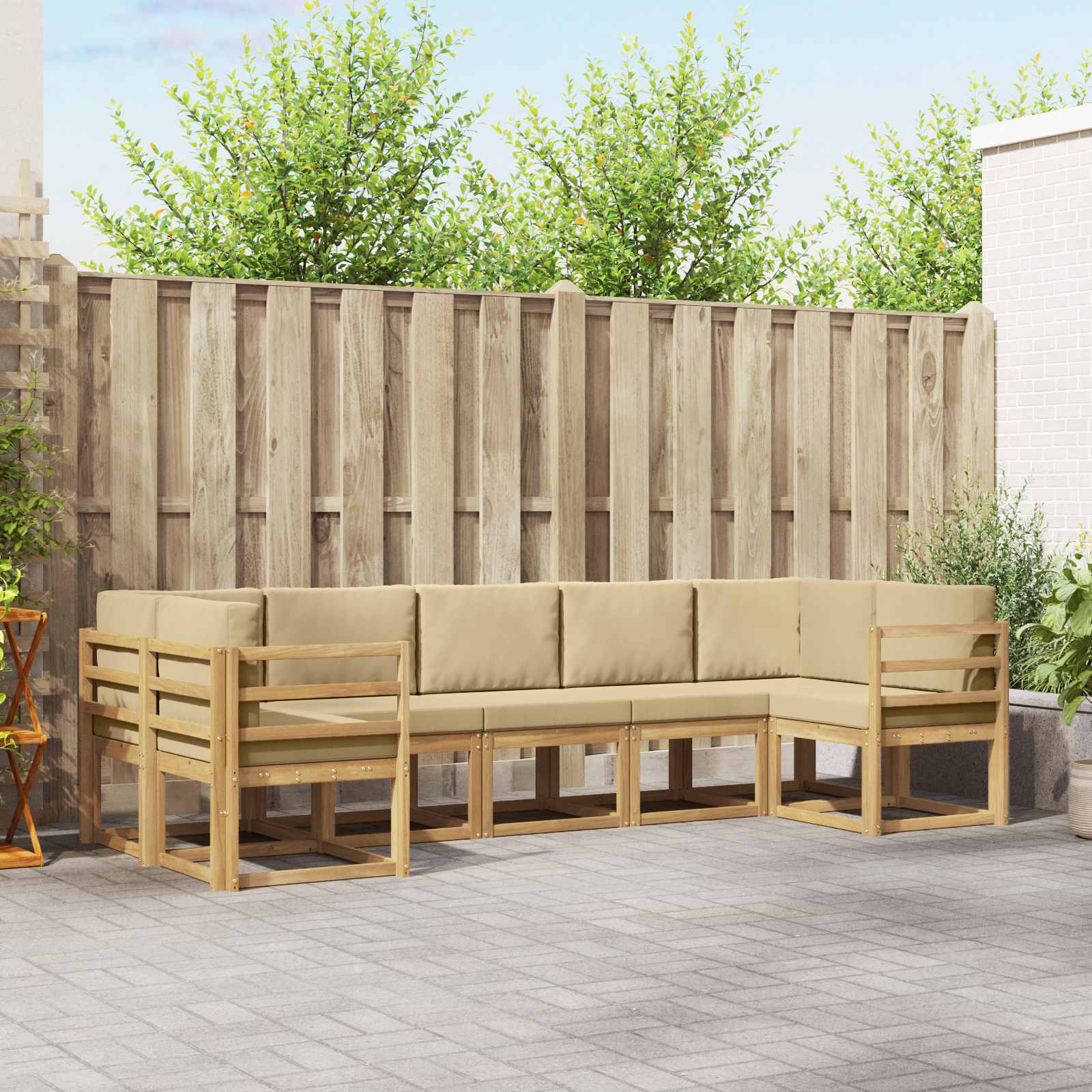 Outdoor-Sofagarnitur mit Kissen 7 pcs Weiß und Beige