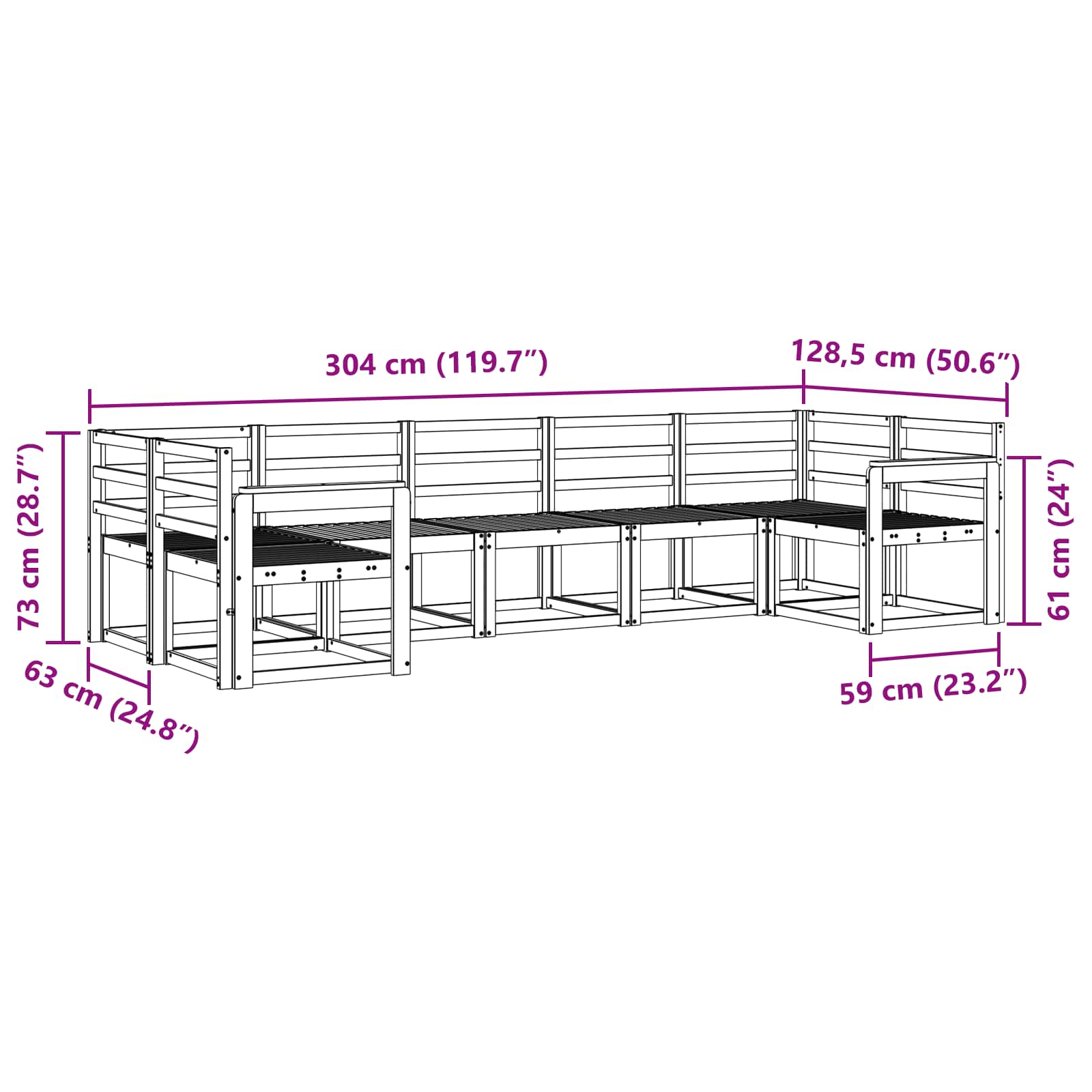 Outdoor-Sofagarnitur 7 pcs Weiß Massivholz Akazie