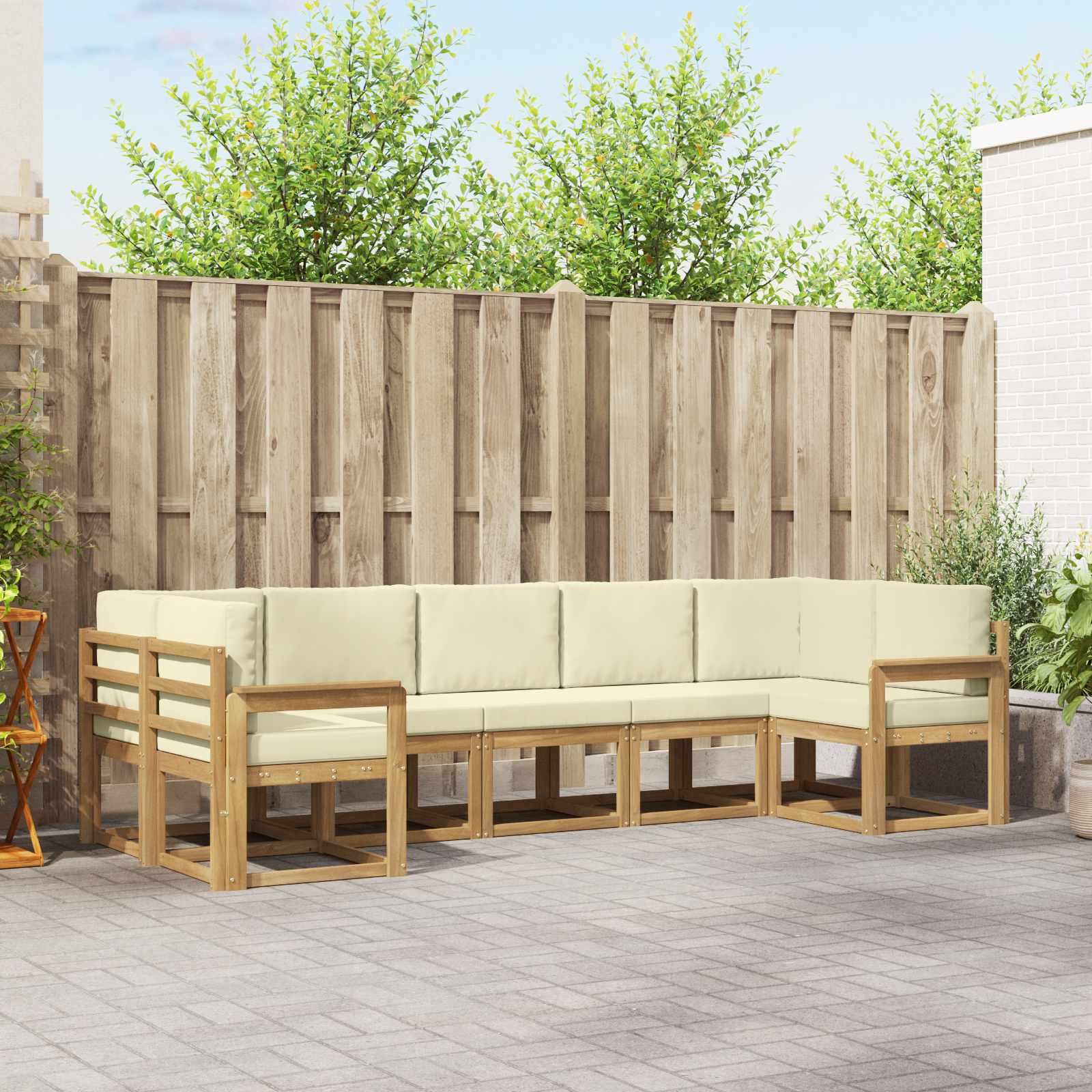 Outdoor-Sofagarnitur mit Kissen 7 pcs Weiß und Creme