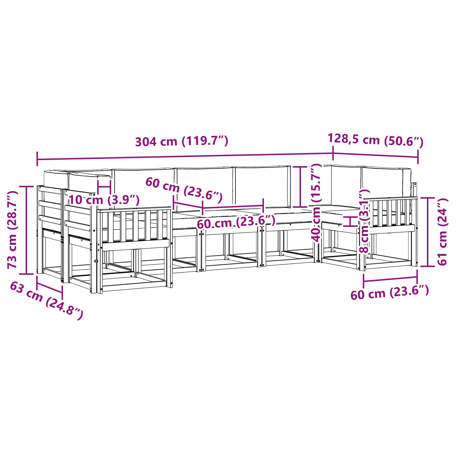 Outdoor-Sofagarnitur mit Kissen 7 pcs Weiß und Creme