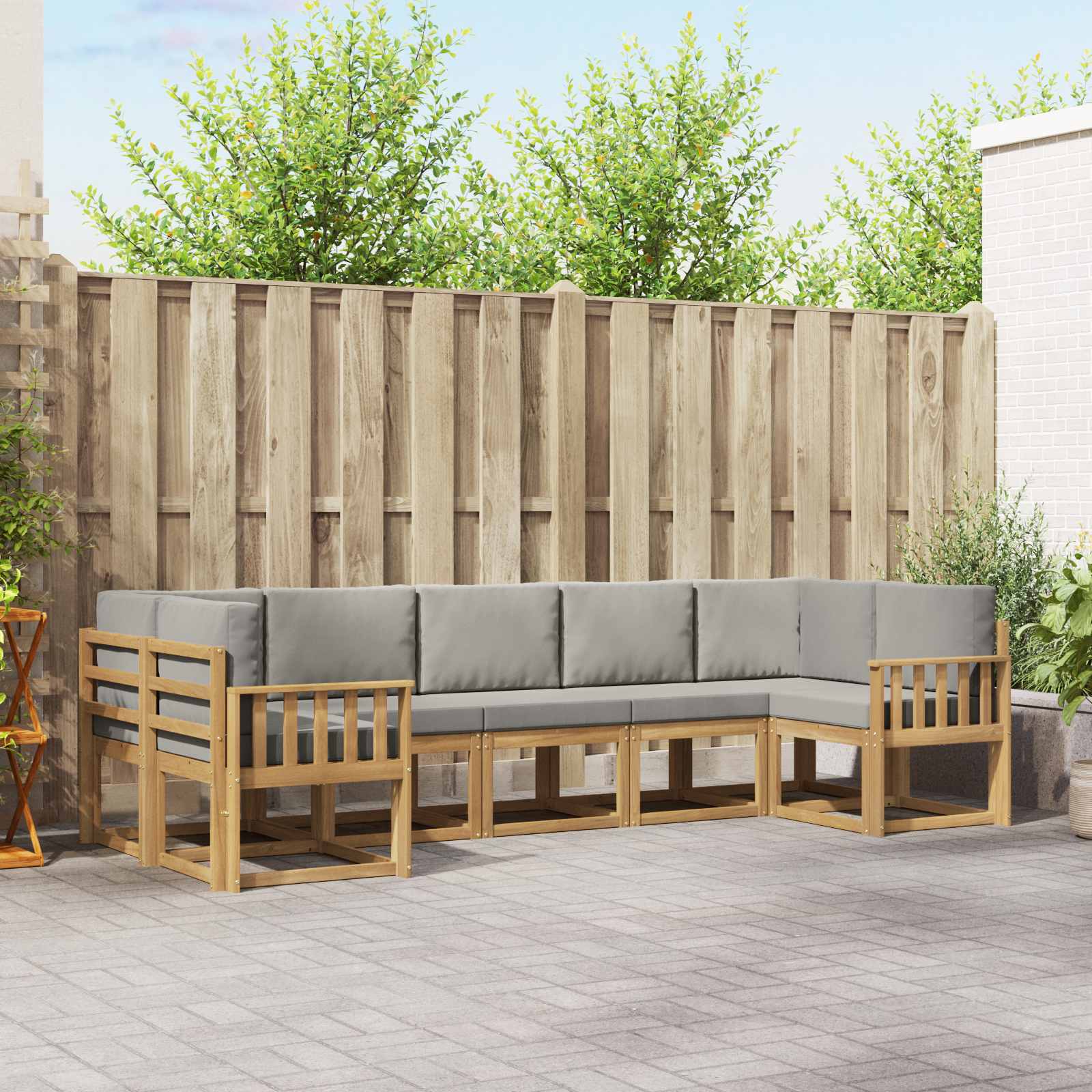 Outdoor-Sofagarnitur mit Kissen 7 pcs Weiß und Hellgrau