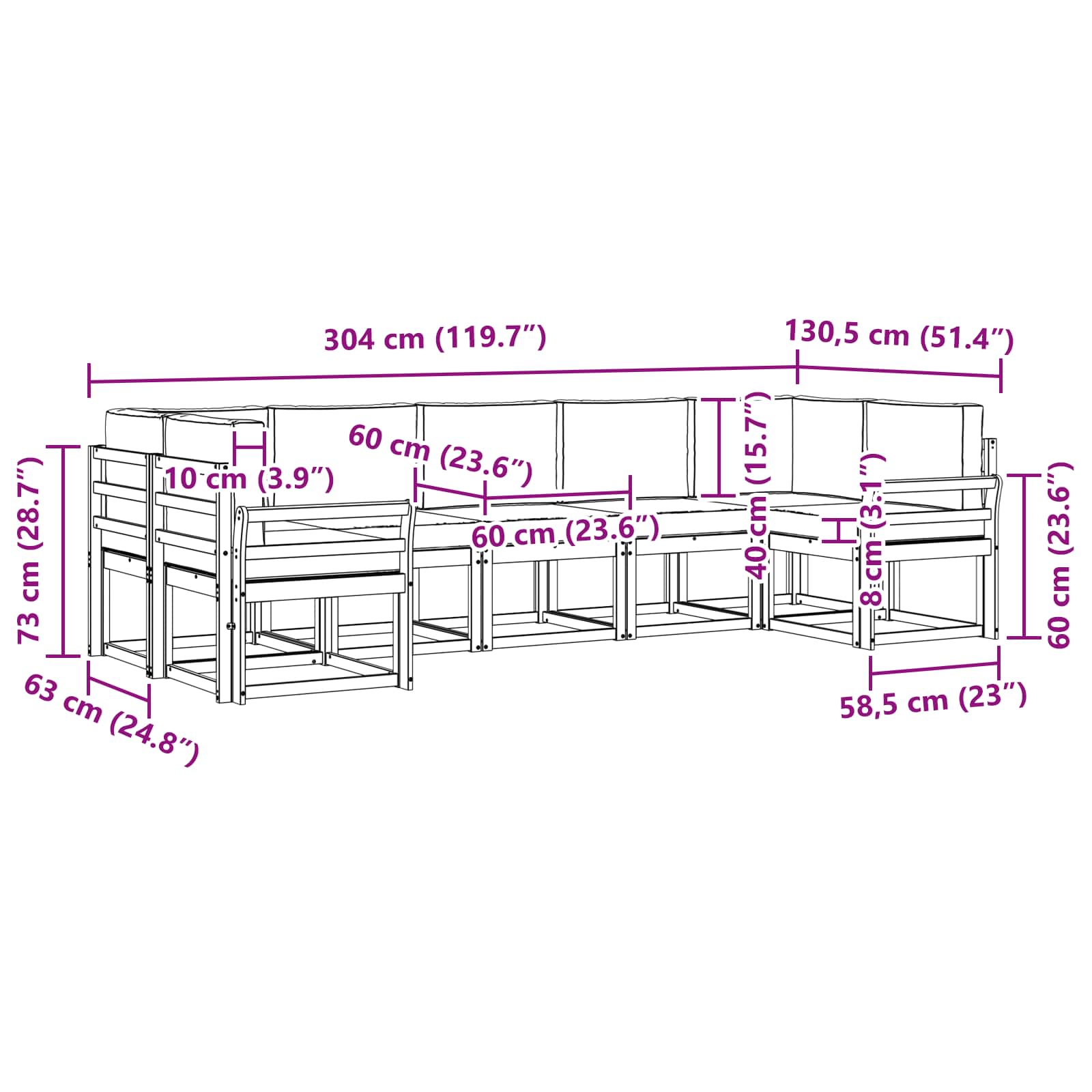 Outdoor-Sofagarnitur mit Kissen 7 pcs Weiß und Beige