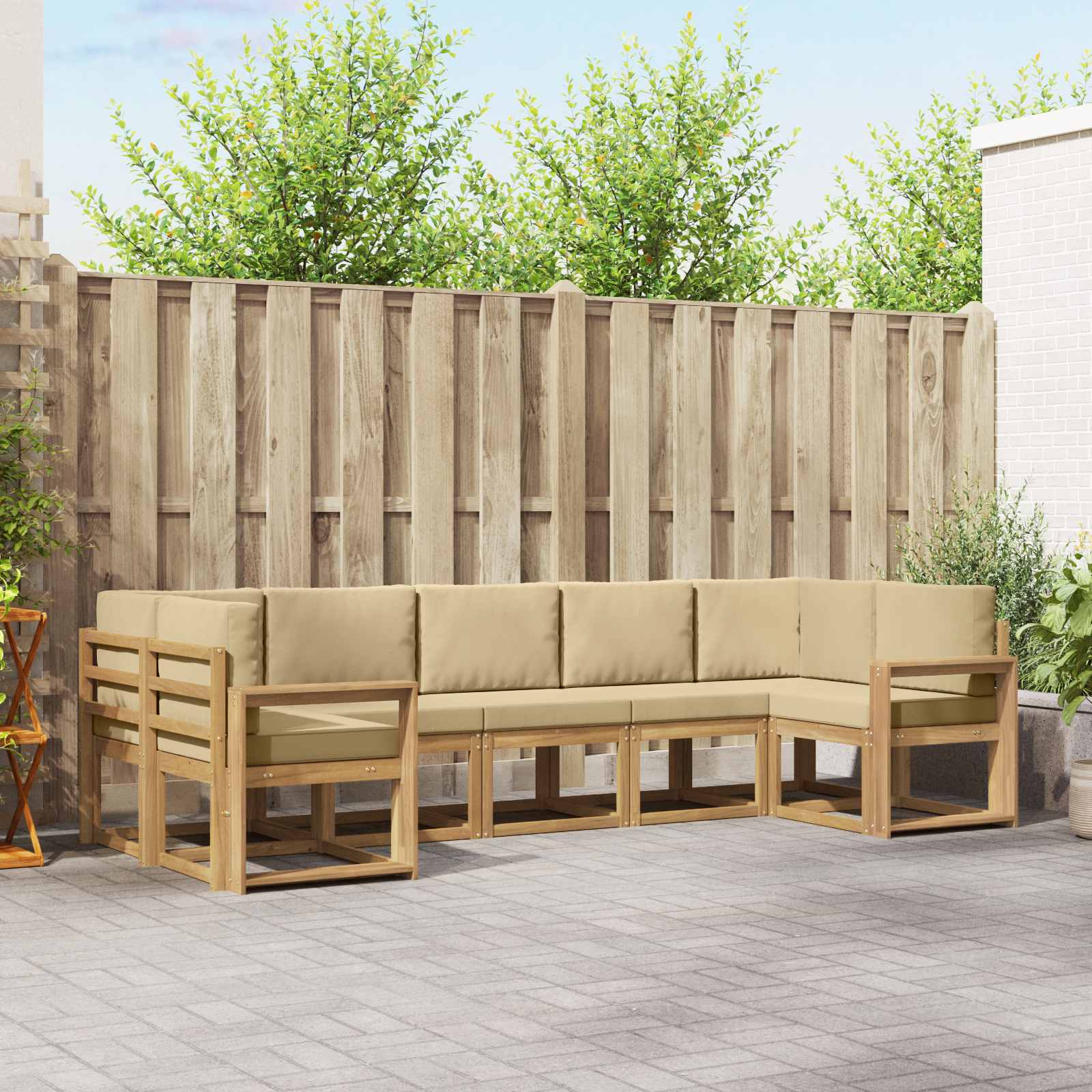Outdoor-Sofagarnitur mit Kissen 7 pcs Weiß und Beige