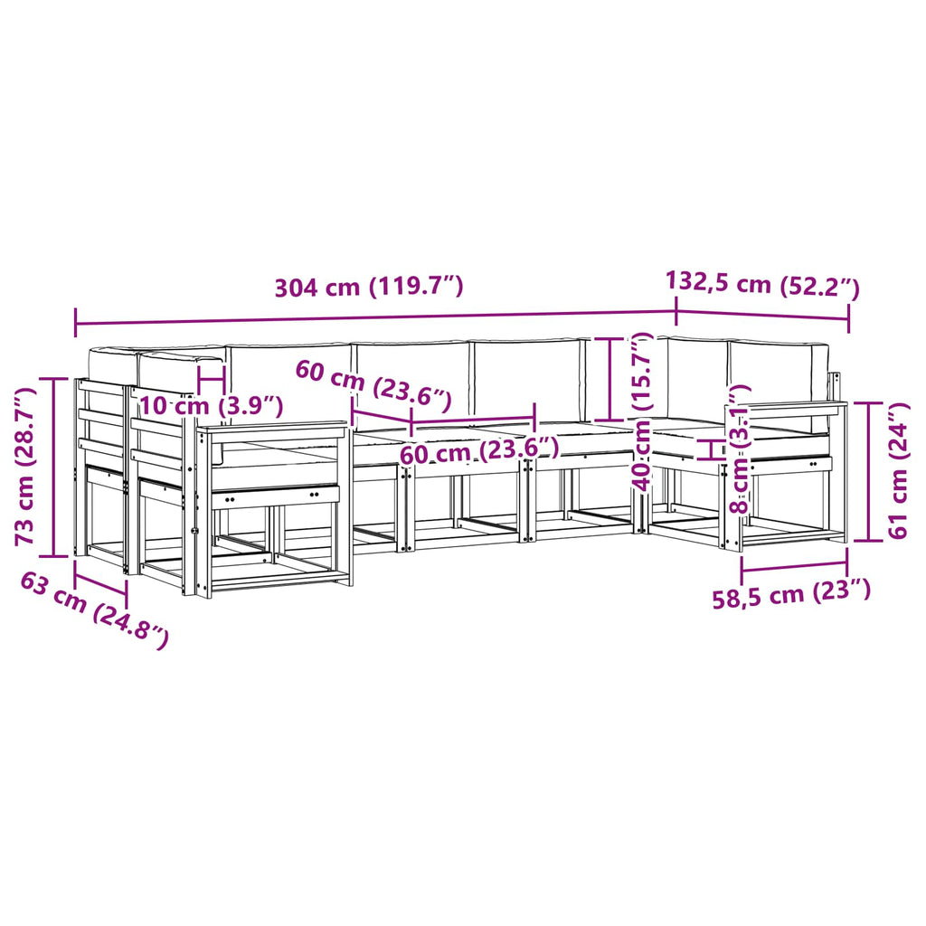 Outdoor-Sofagarnitur mit Kissen 7 pcs Weiß und Beige