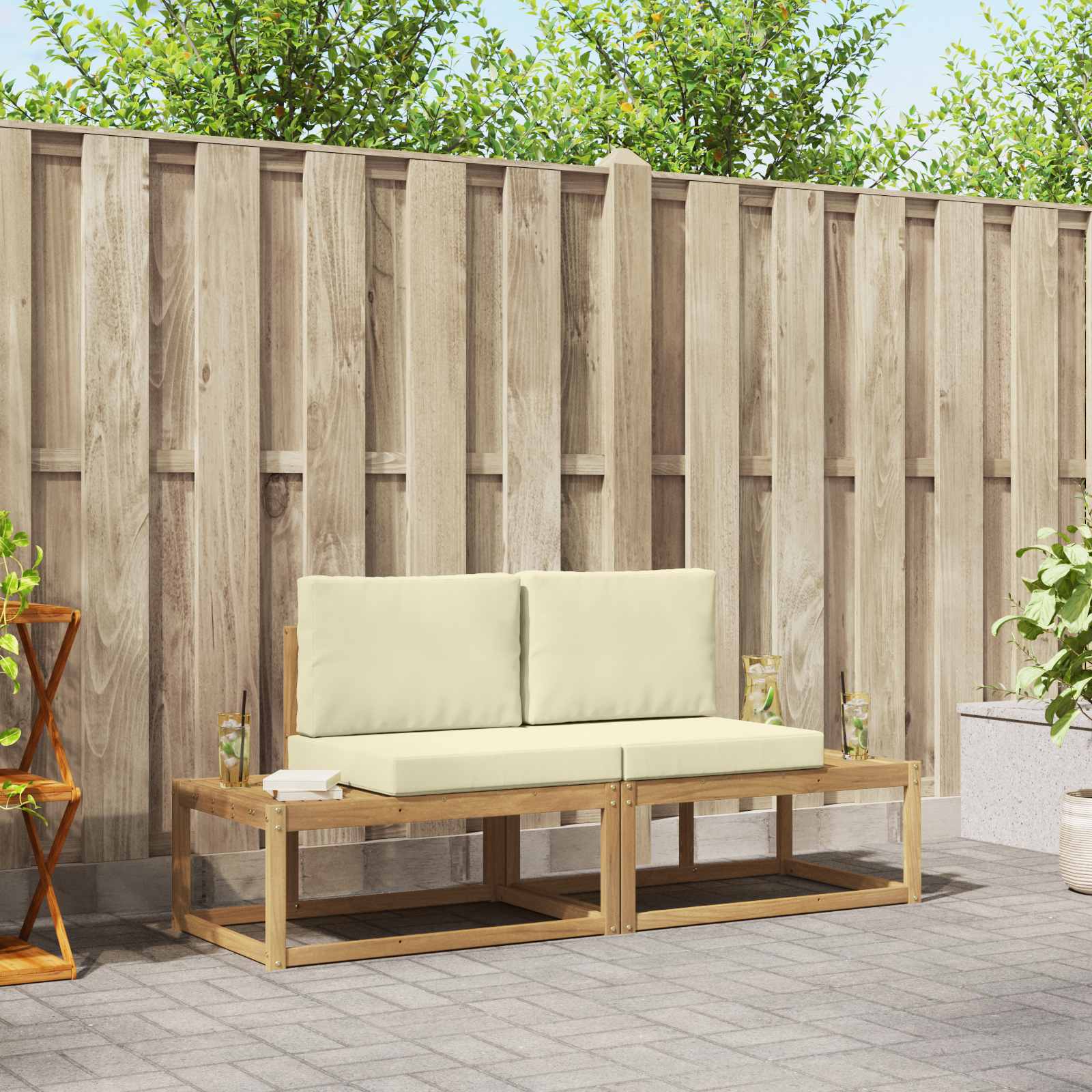 Outdoor-Sofagarnitur mit Kissen 2 pcs Weiß und Creme Polyester