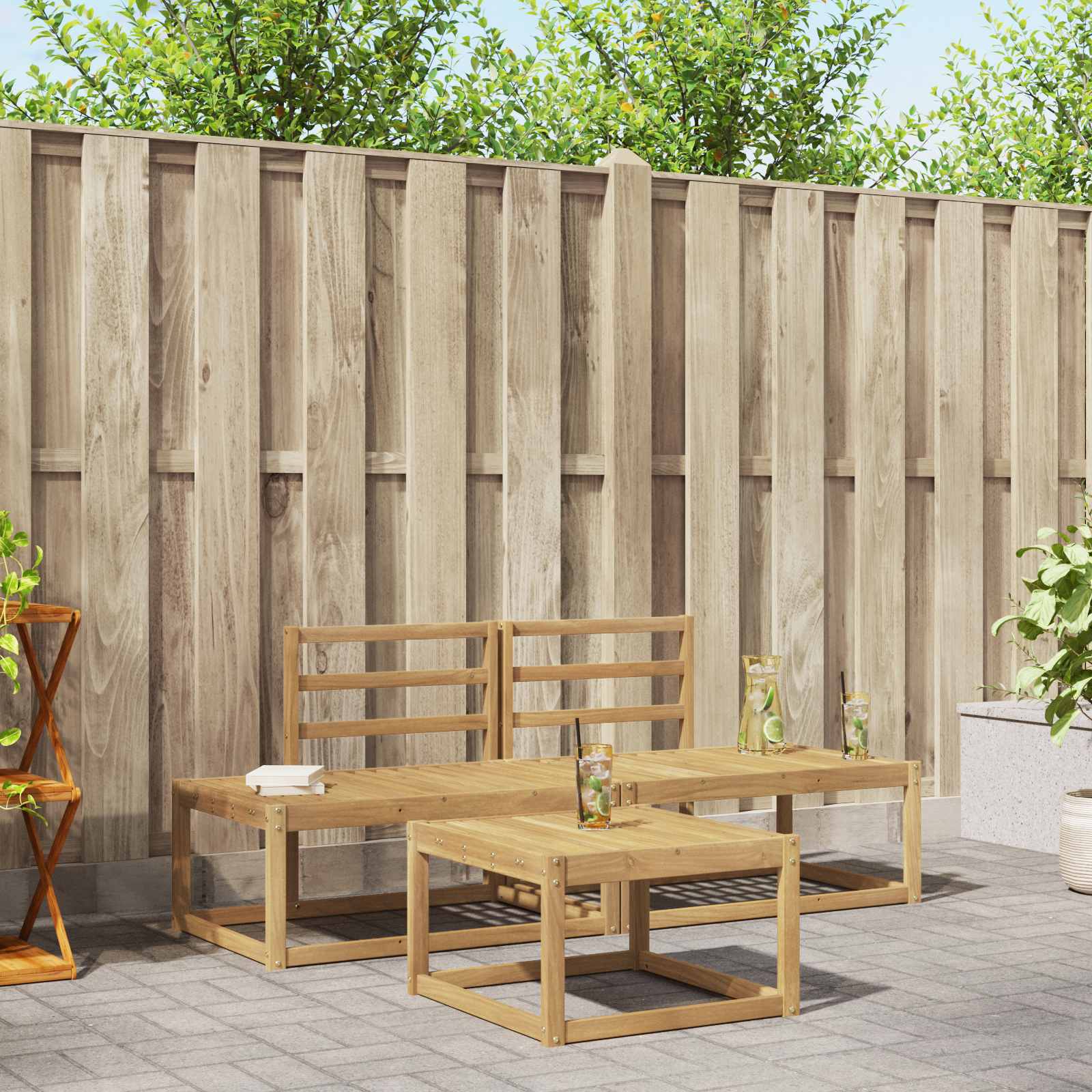 Outdoor-Sofagarnitur 3 pcs Weiß Massivholz Akazie