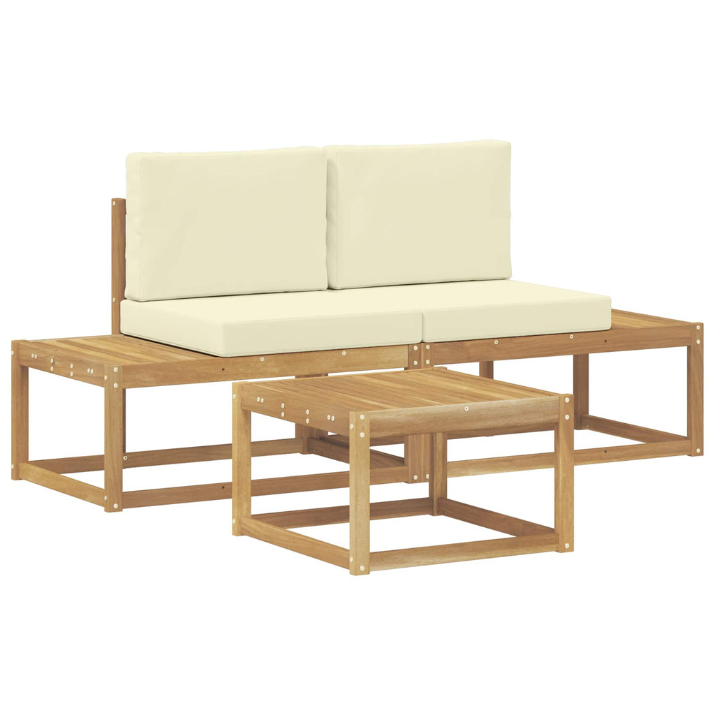 Outdoor-Sofagarnitur mit Kissen 3 pcs Weiß und Creme Polyester