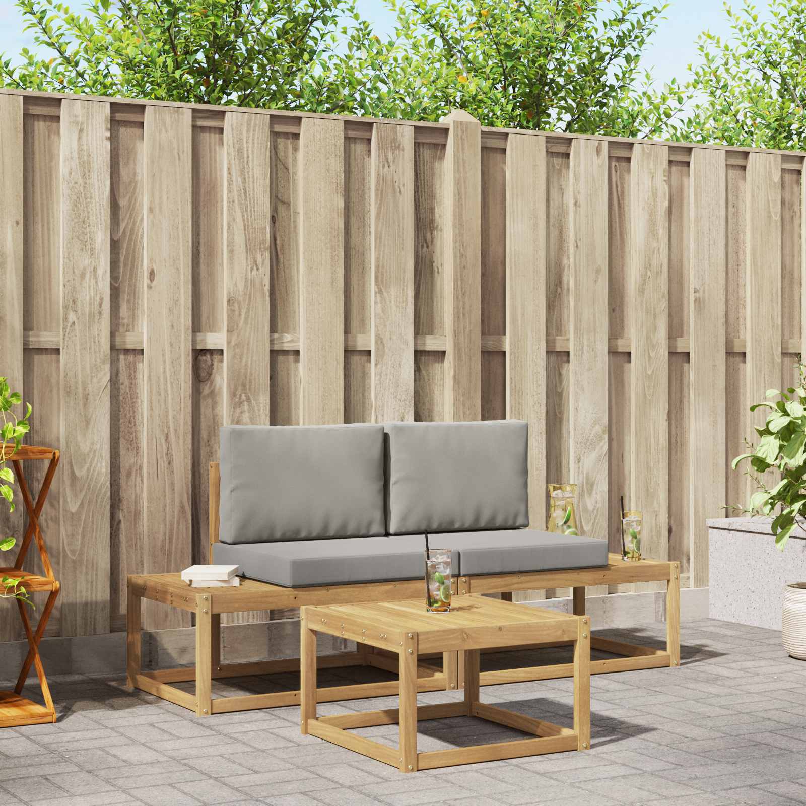 Outdoor-Sofagarnitur 3 pcs Weiß und Hellgrau Polyester