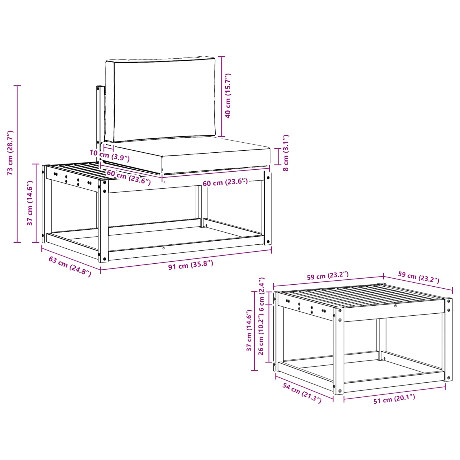 Outdoor-Sofagarnitur 3 pcs Weiß und Hellgrau Polyester