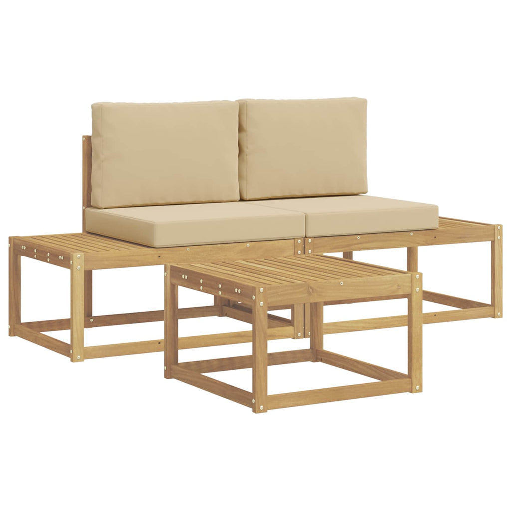 Outdoor-Sofagarnitur mit Kissen 3 pcs Weiß und Beige Polyester