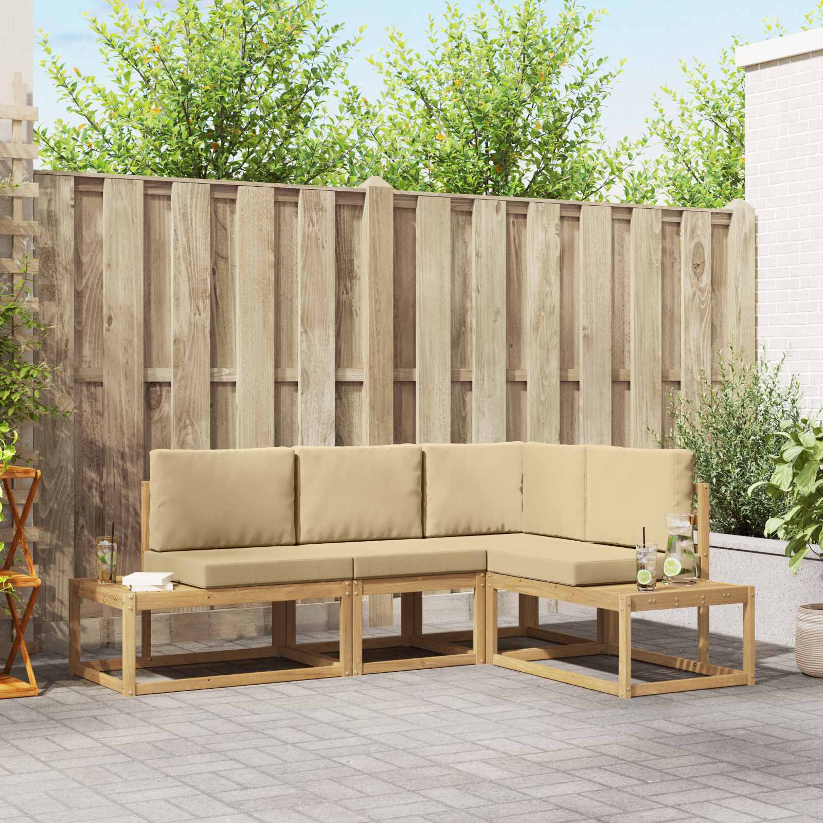 Outdoor-Sofagarnitur 3 Stück Weiß und Beige Polyester