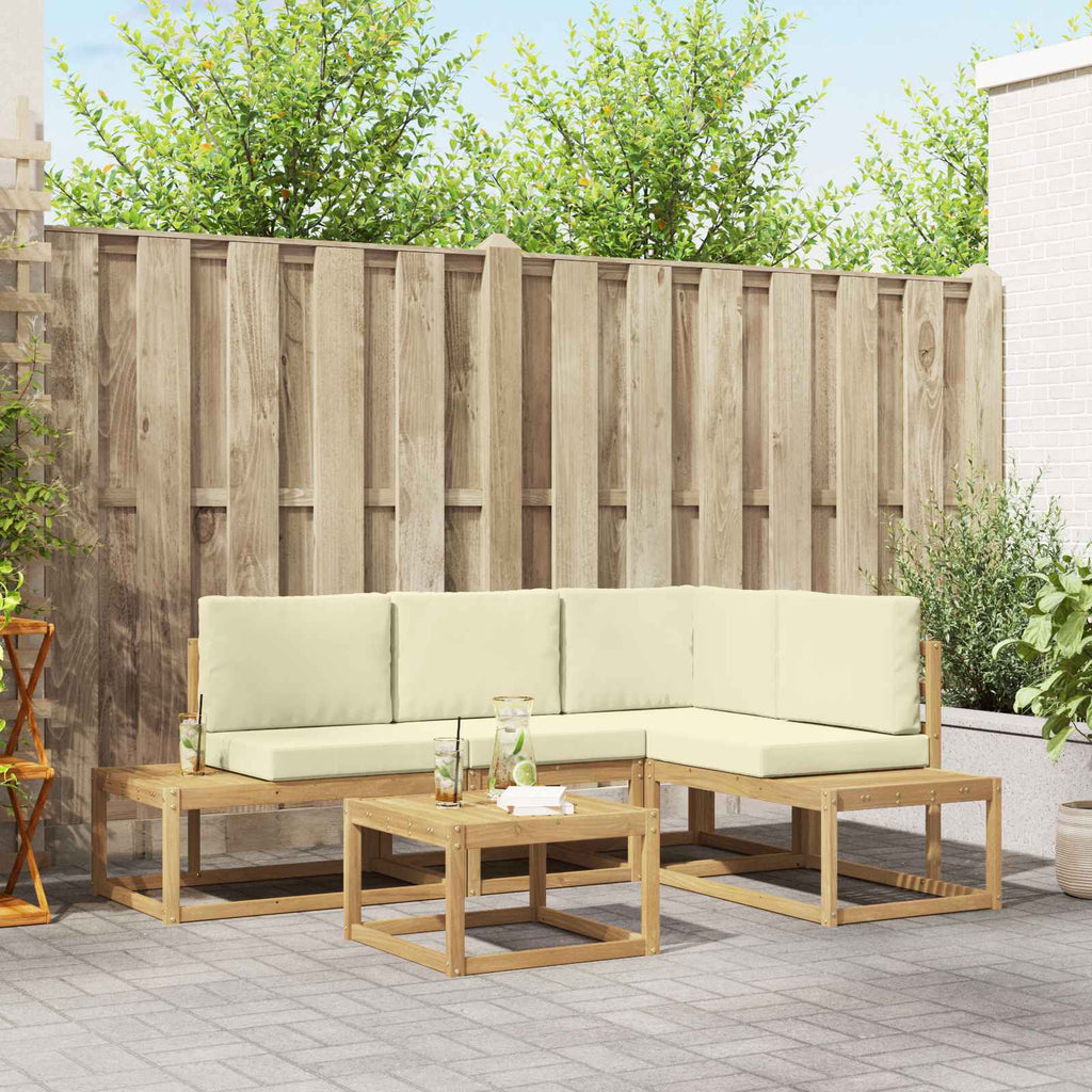 Outdoor-Sofagarnitur 4 Stück Weiß und Creme Polyester
