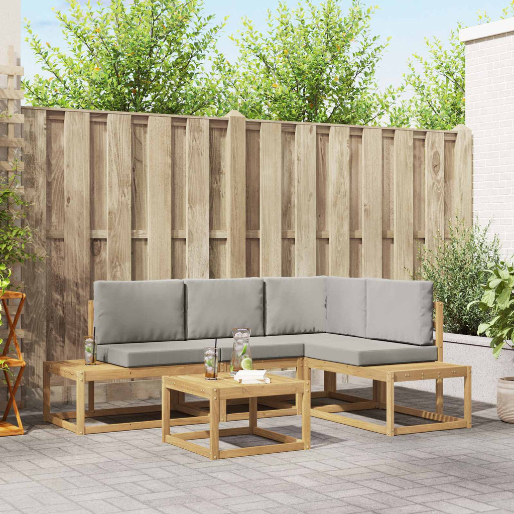 Outdoor-Sofagarnitur 4 Stück Weiß und Hellgrau Polyester