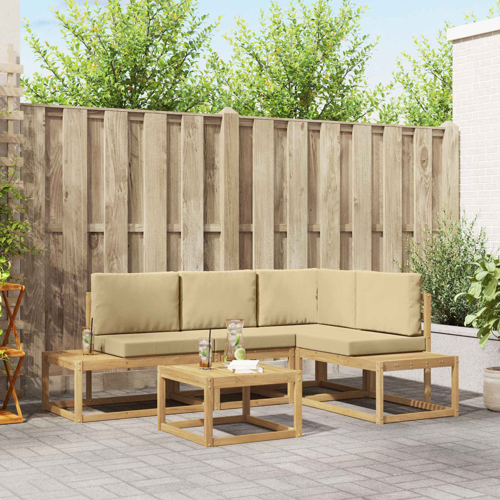 Outdoor-Sofagarnitur 4 Stück Weiß und Beige Polyester