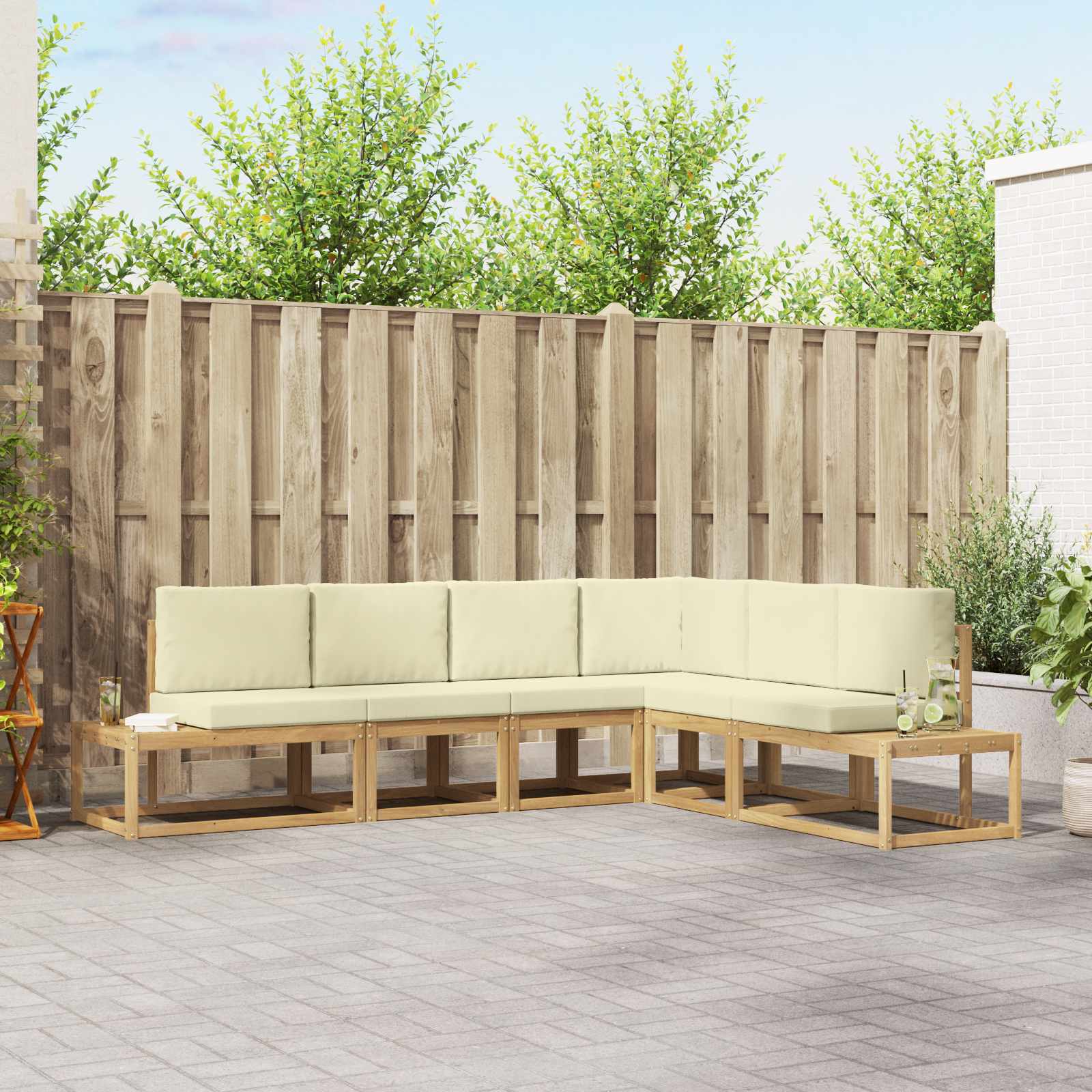 Outdoor-Sofagarnitur 4 Stück Weiß und Creme Polyester