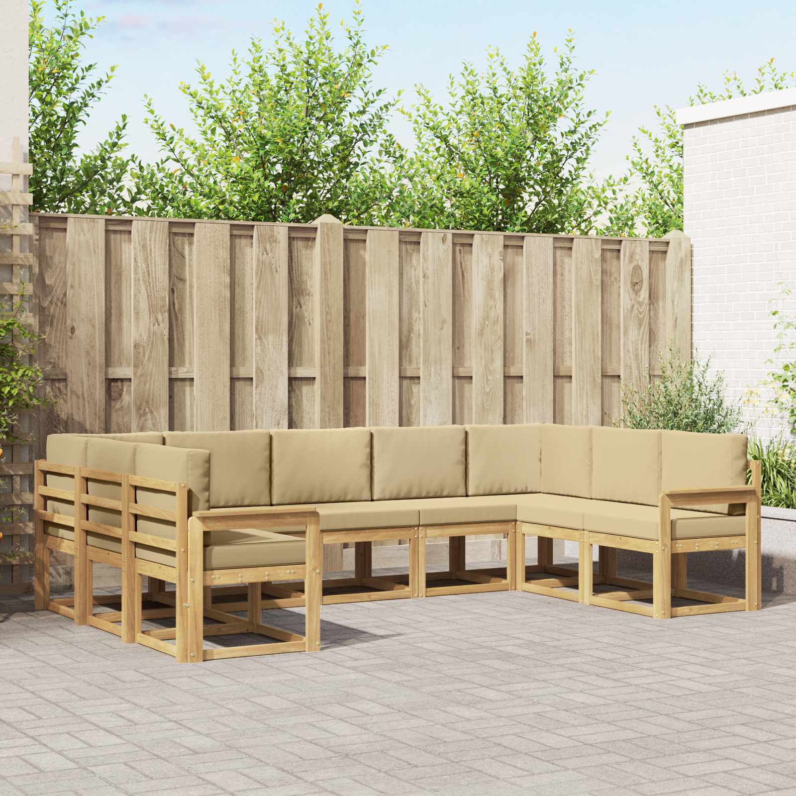 Outdoor-Sofagarnitur mit Kissen 9 pcs Weiß und Beige