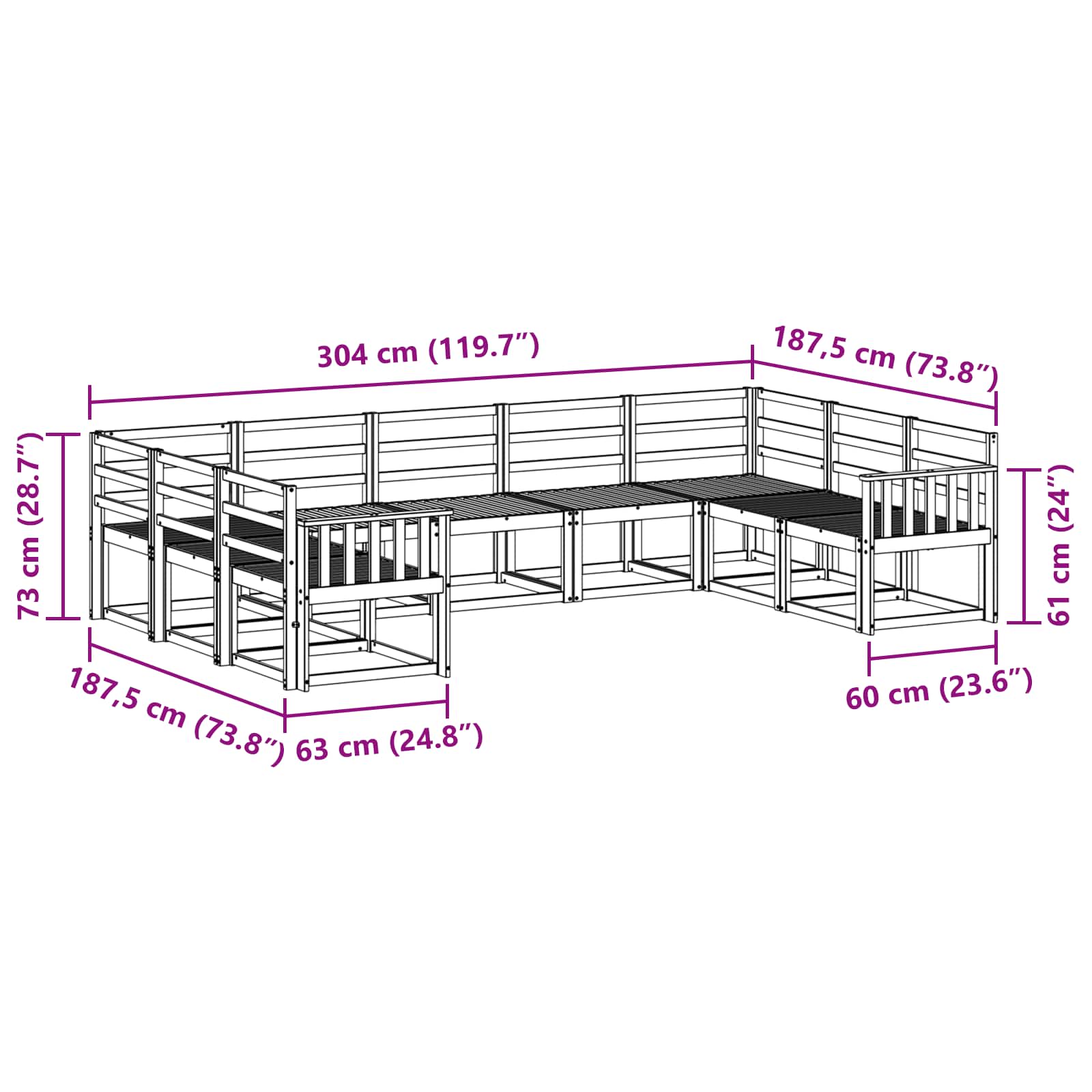 Outdoor-Sofagarnitur 9 pcs Weiß Massivholz Akazie