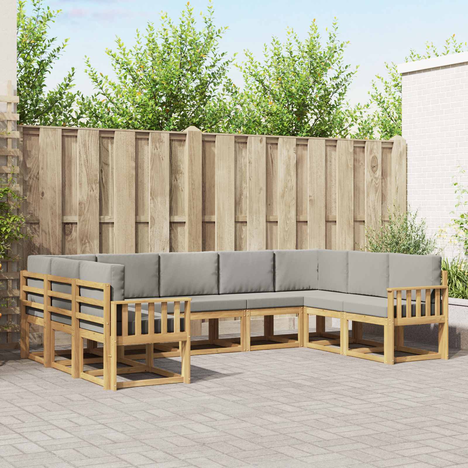 Outdoor-Sofagarnitur mit Kissen 9 pcs Weiß und Hellgrau
