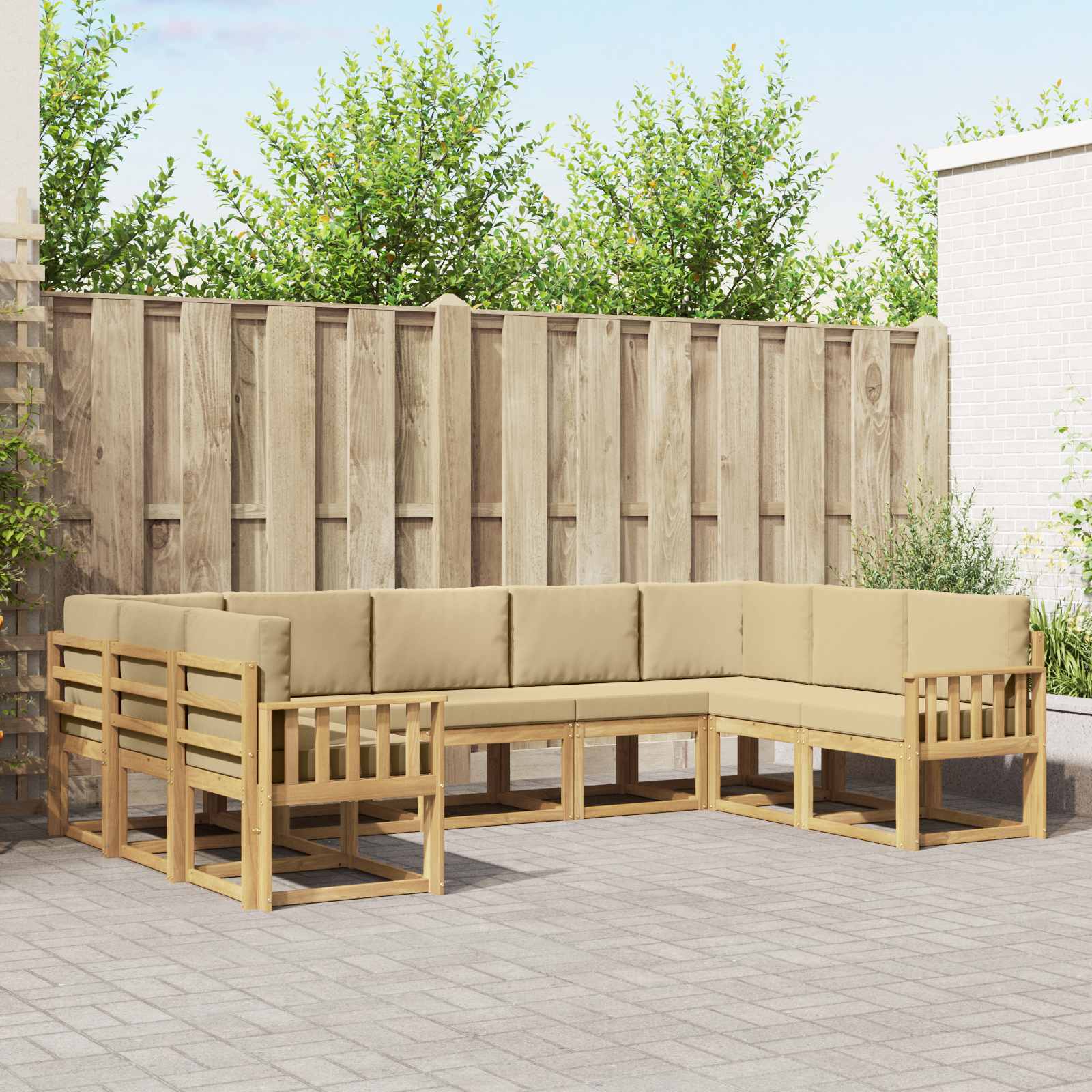 Outdoor-Sofagarnitur mit Kissen 9 pcs Weiß und Beige